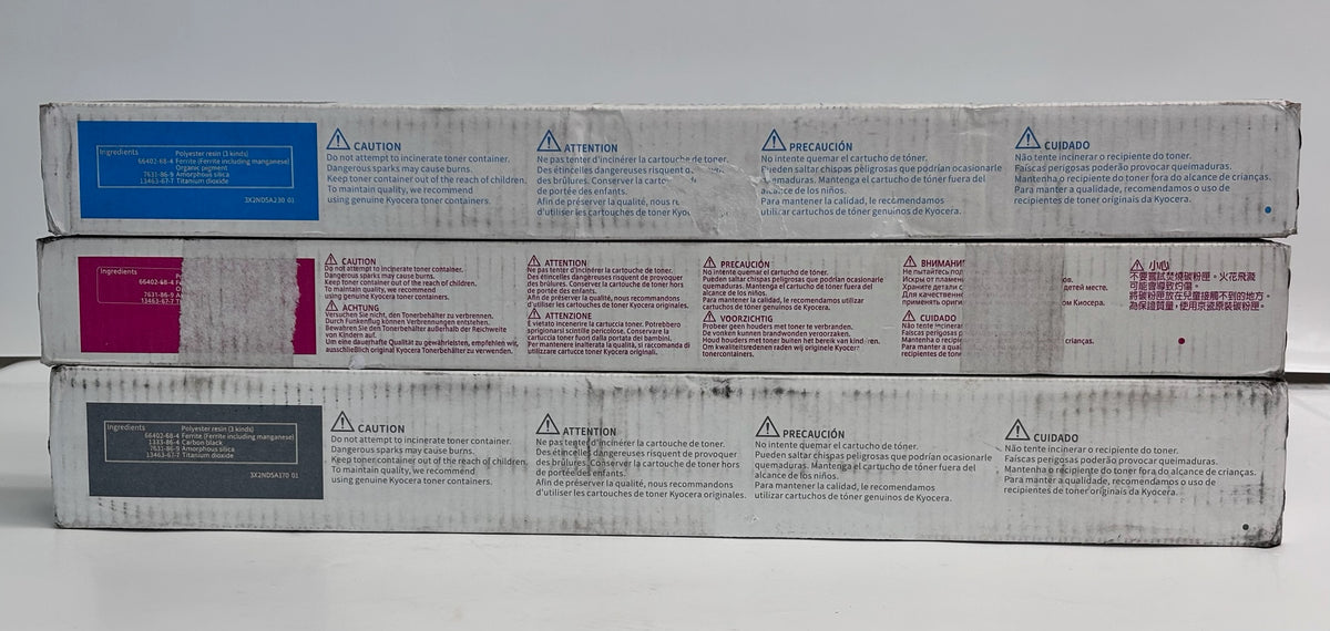 3 Genuine Kyocera 5052ci,5053ci Cyan, Magenta & Black Toner TK-8517CMK (Bad Box)
