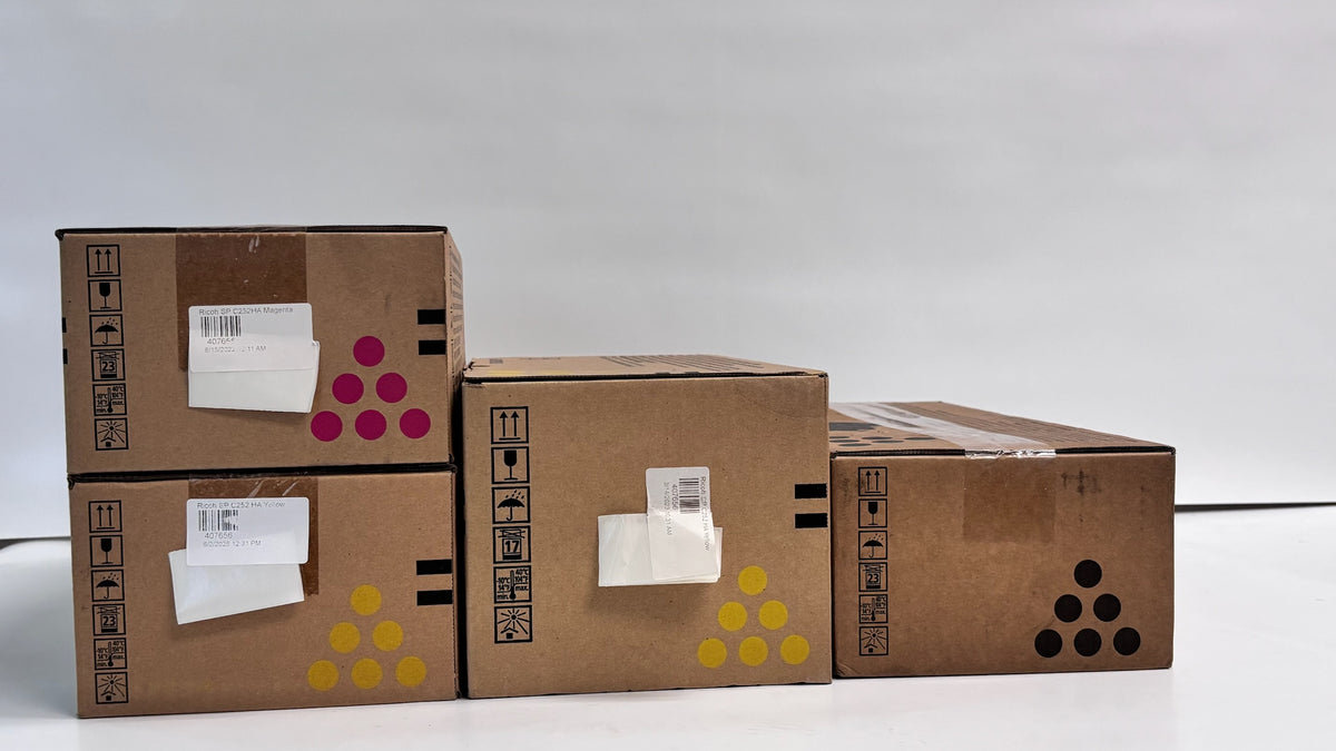 4 Genuine Ricoh SPC252DN, SPC262DNw, SPC262SFNw MYYK Toners 407653,407655,407656