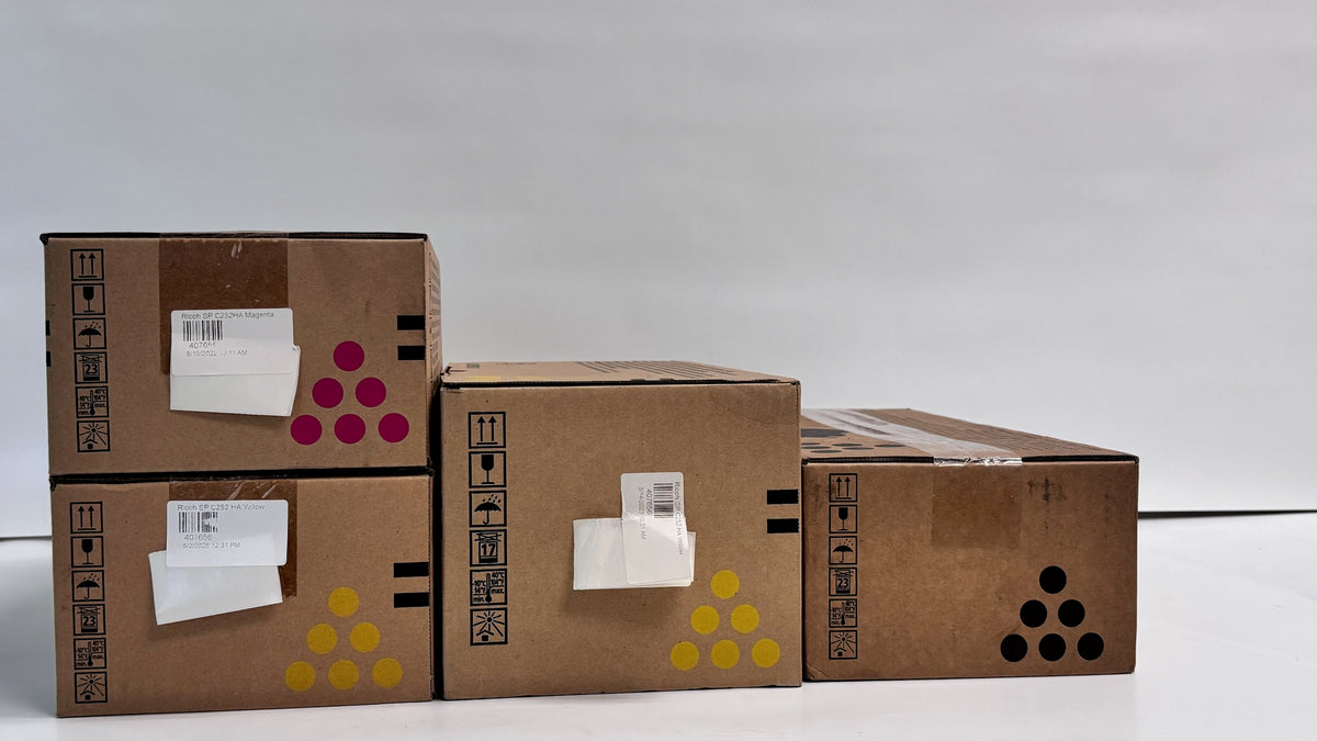 4 Genuine Ricoh SPC252DN, SPC262DNw, SPC262SFNw MYYK Toners 407653,407655,407656
