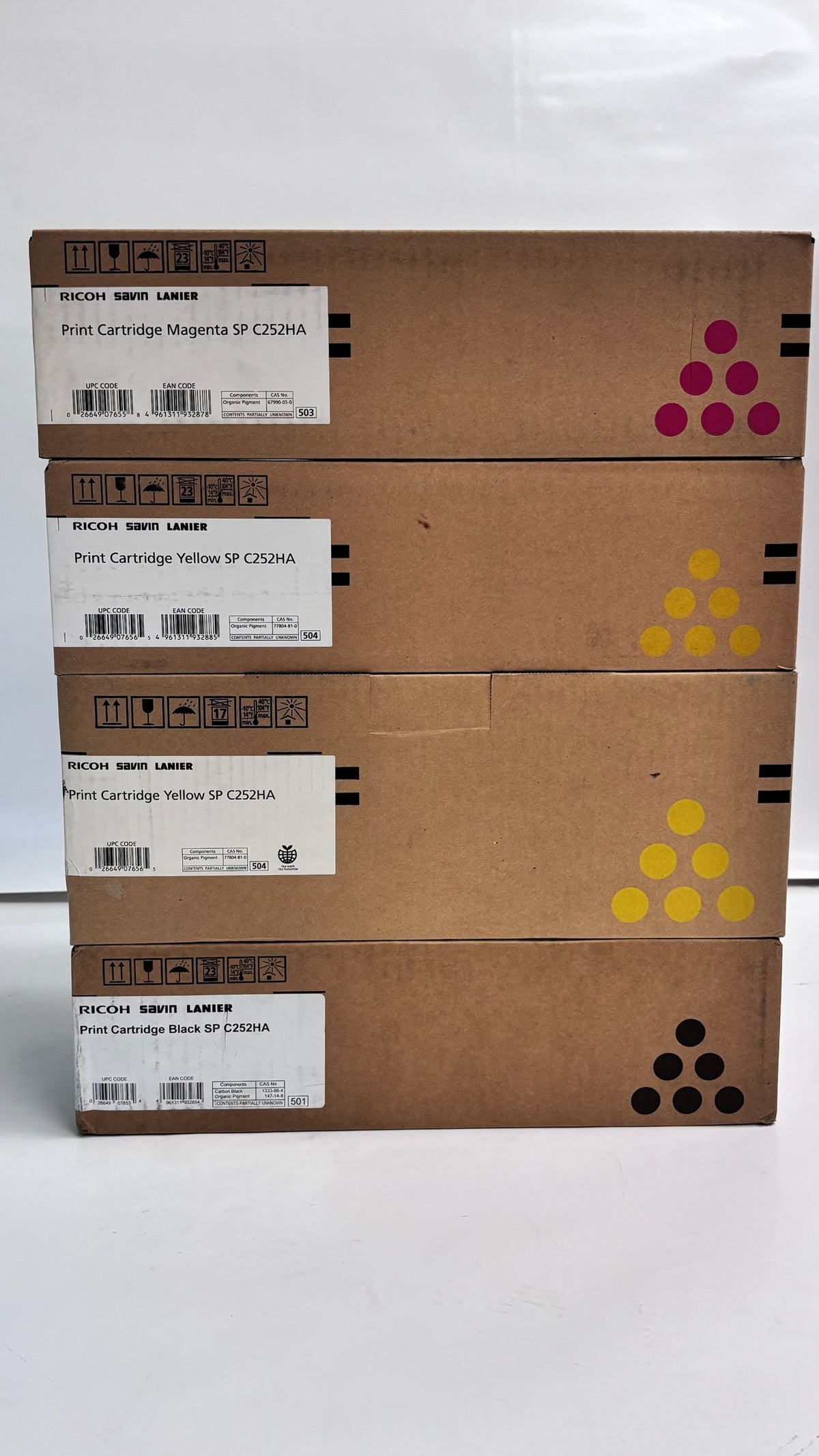 4 Genuine Ricoh SPC252DN, SPC262DNw, SPC262SFNw MYYK Toners 407653,407655,407656