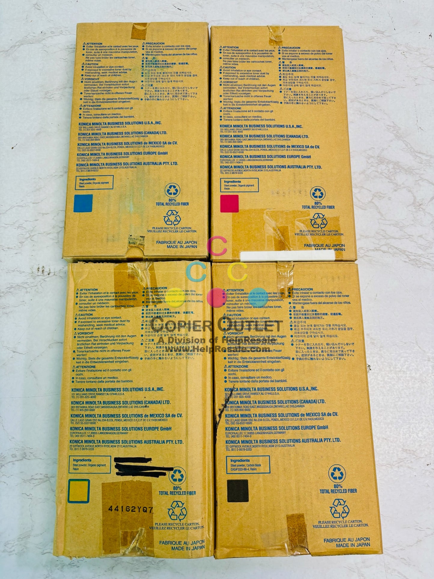 4 Open Genuine Konica Minolta KL5100 Cyan, Magenta, Yellow & Black Developer DV501
