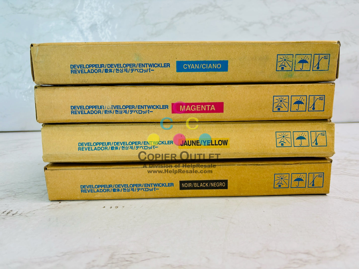 4 Open Genuine Konica Minolta KL5100 Cyan, Magenta, Yellow & Black Developer DV501
