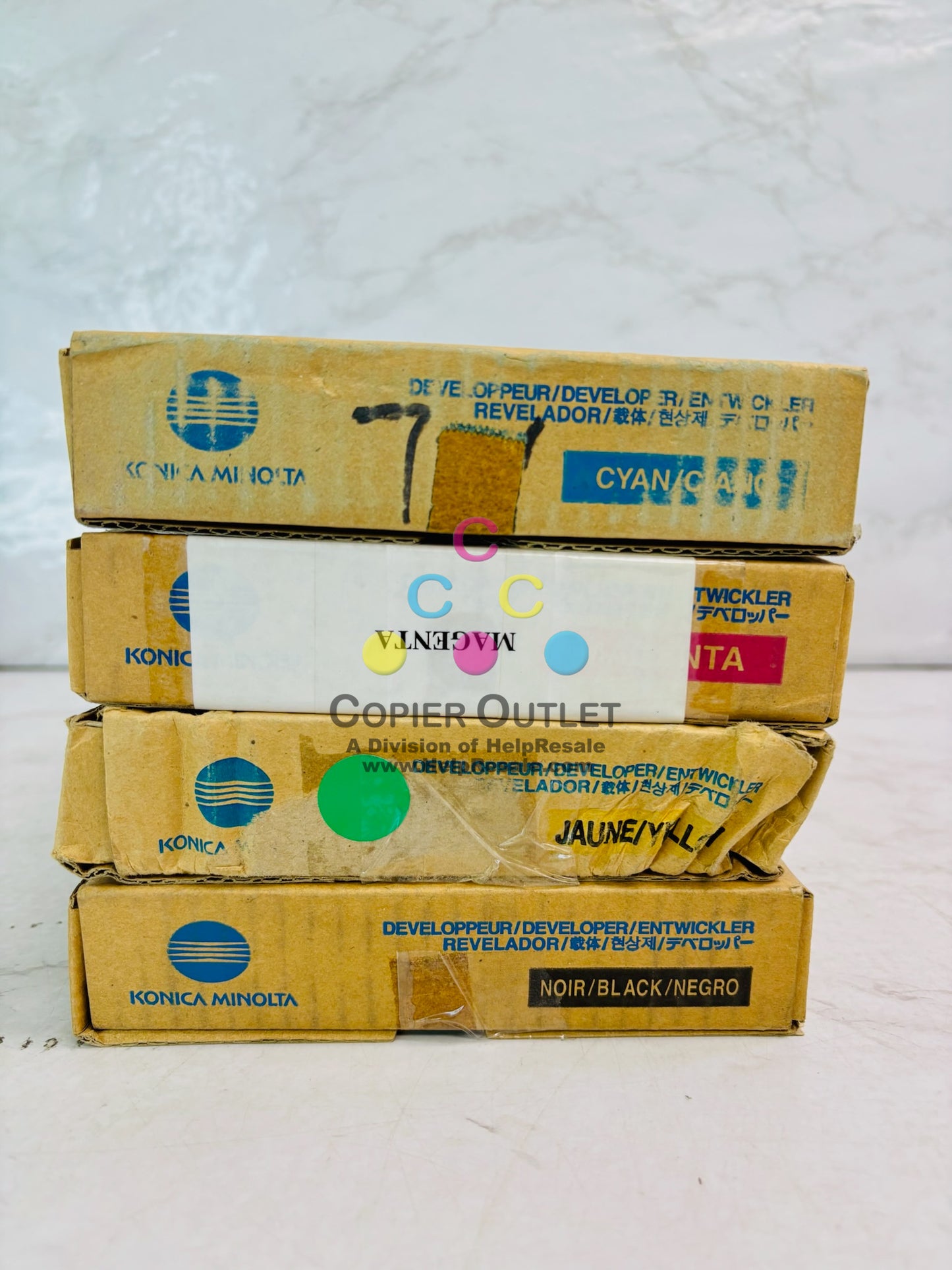 4 Open Genuine Konica Minolta KL5100 Cyan, Magenta, Yellow & Black Developer DV501