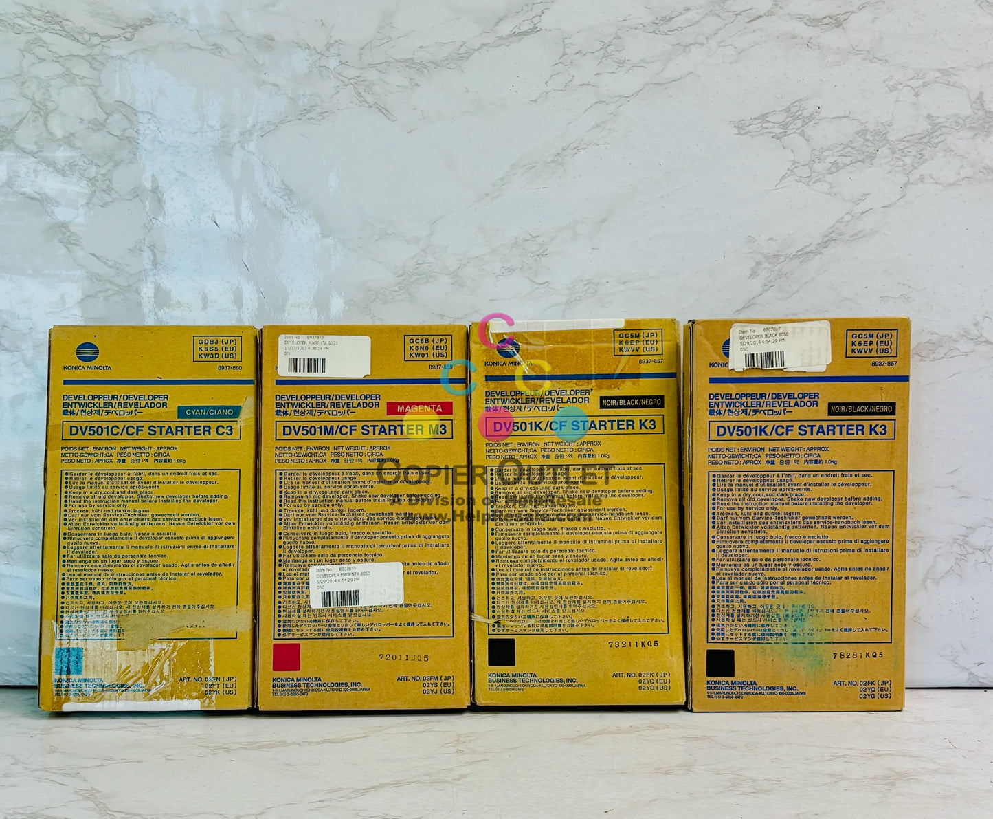 4 Genuine Konica Minolta KL5100 Cyan, Magenta & Black Developer DV501