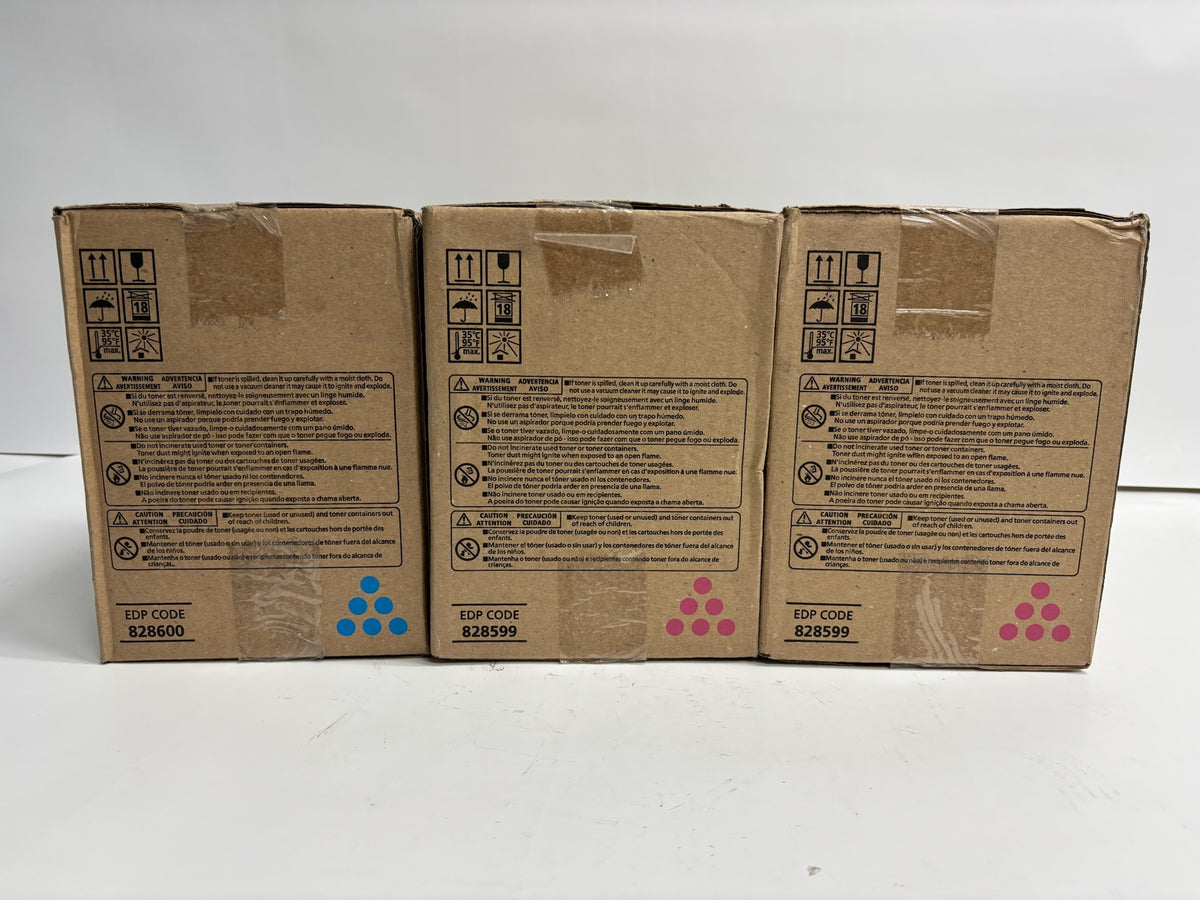 3 Genuine Ricoh Pro C5300s, C5310s Cyan, Magenta Toners 828599, 600 CMM(Bad Box)