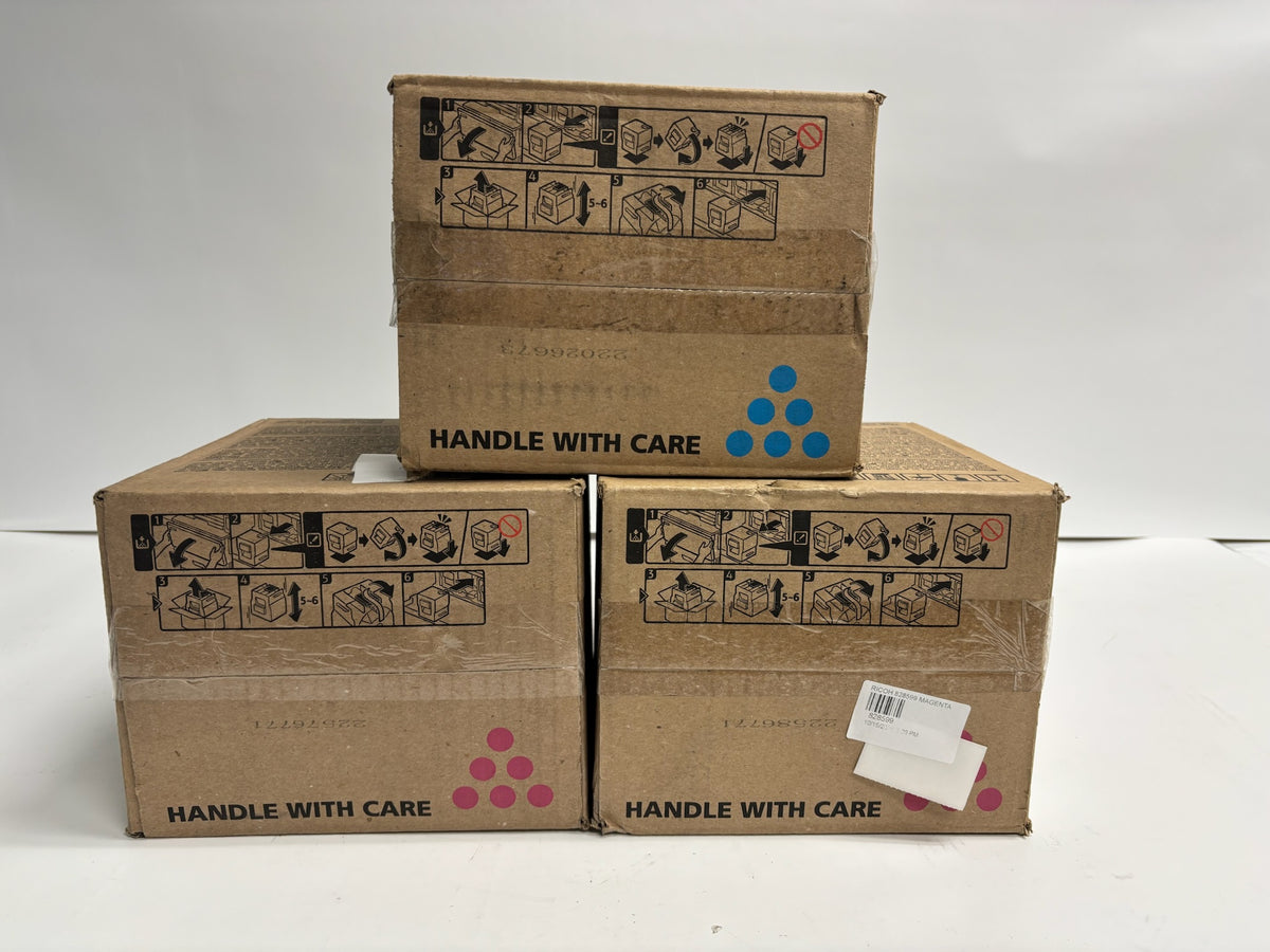 3 Genuine Ricoh Pro C5300s, C5310s Cyan, Magenta Toners 828599, 600 CMM(Bad Box)