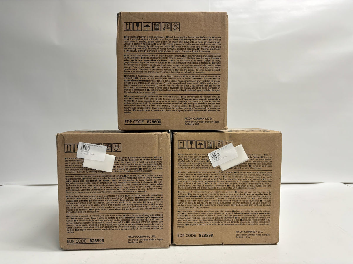 3 Genuine Ricoh C5300s,C5310s Cyan, Magenta, Yellow Toner 828598,99,600 CMY