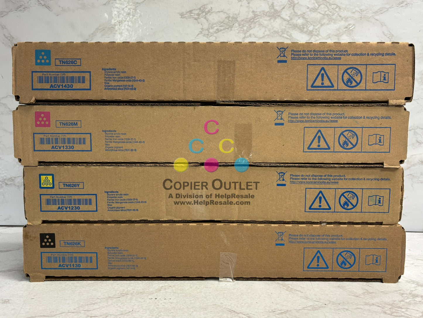 4 Genuine Konica Bizhub C450i,C550i,C650i TN626 CMYK Toners