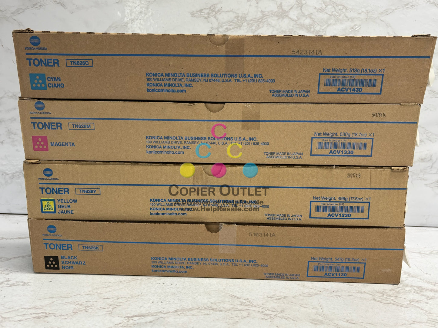 4 Genuine Konica Bizhub C450i,C550i,C650i TN626 CMYK Toners
