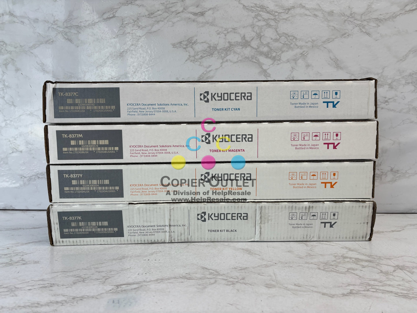 4 Genuine Kyocera TASKalfa 3554ci Cyan, Mag, Yellow & Black Toners TK-8377 CMYK