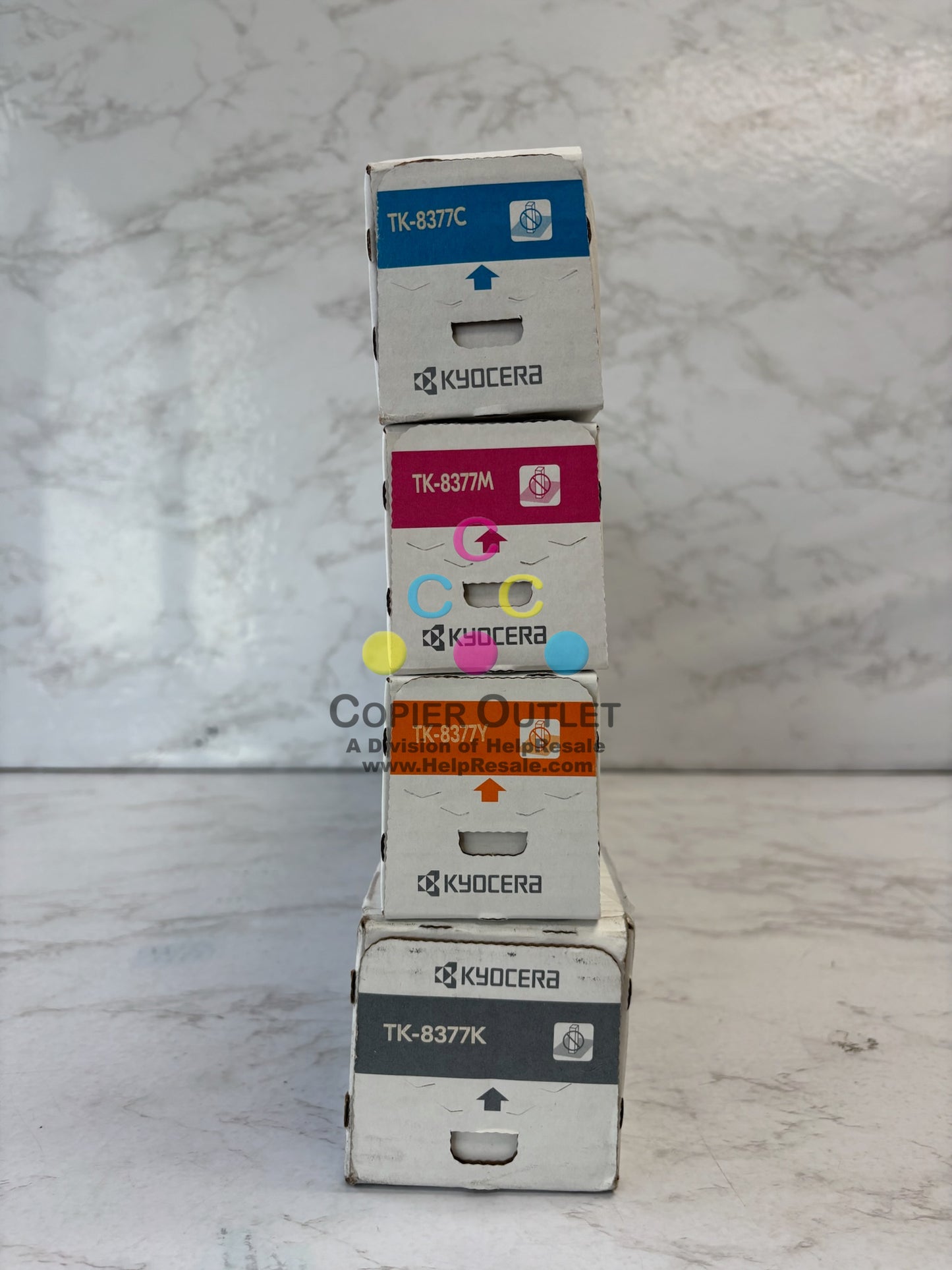 4 Genuine Kyocera TASKalfa 3554ci Cyan, Mag, Yellow & Black Toners TK-8377 CMYK