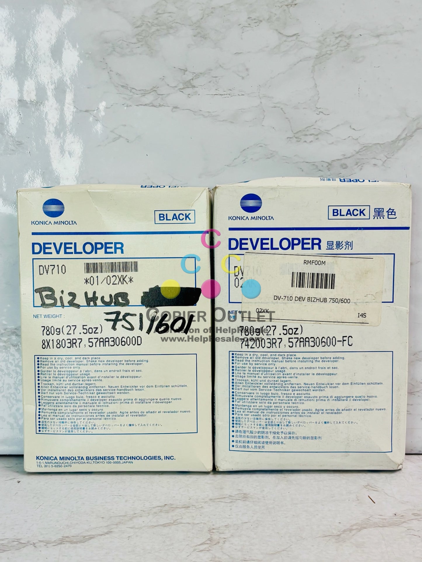 2 Open Genuine Konica Minolta Bizhub 600, 601 Black Developer DV710, 57AA306000