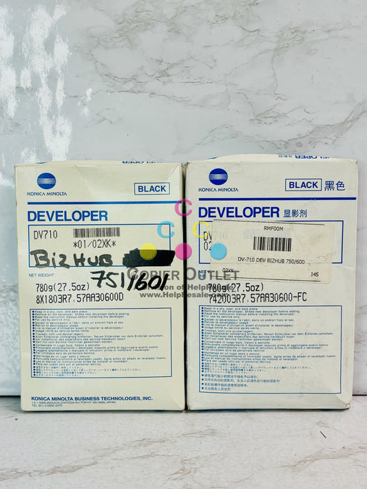 2 Open Genuine Konica Minolta Bizhub 600, 601 Black Developer DV710, 57AA306000