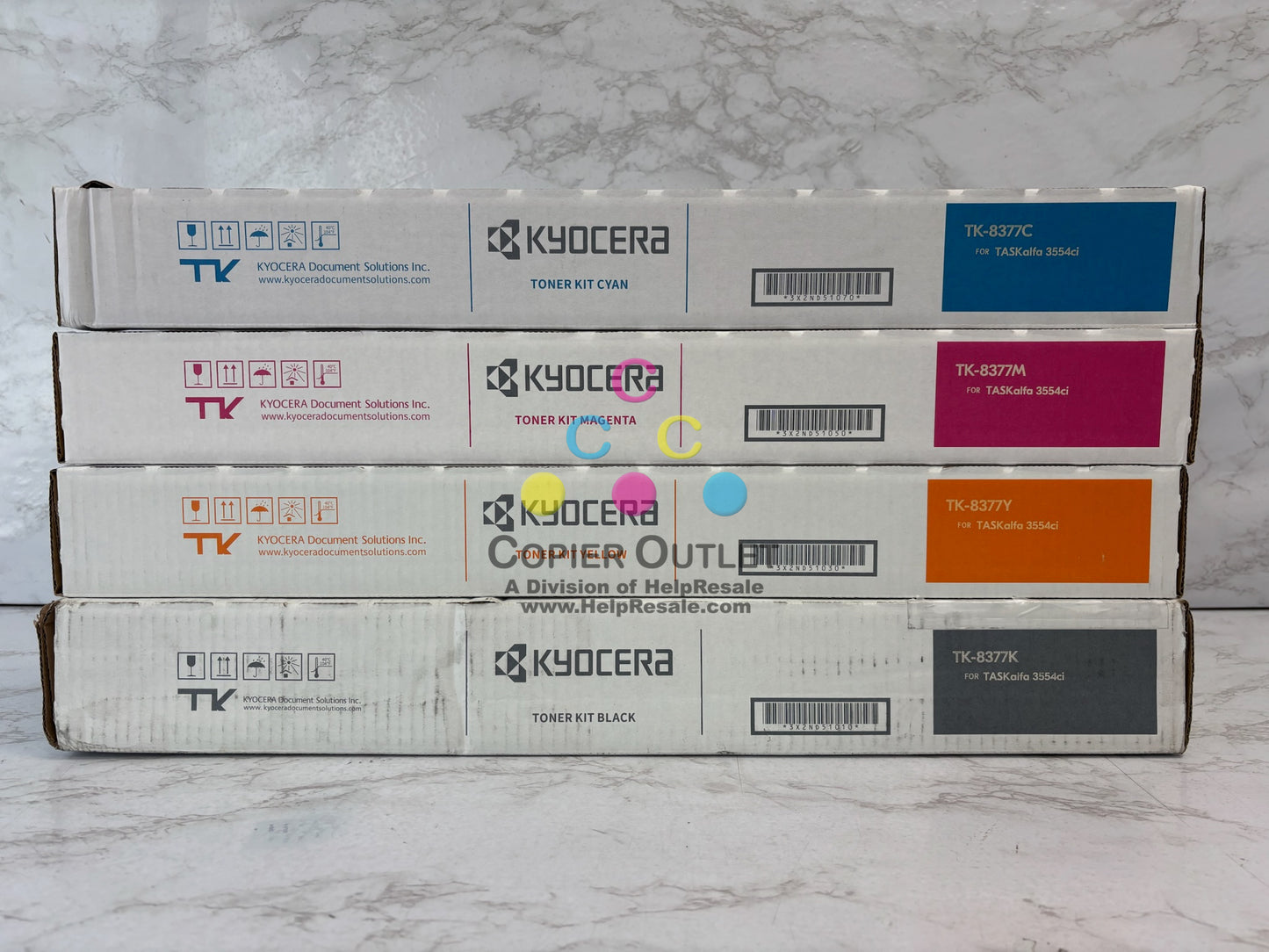 4 Genuine Kyocera TASKalfa 3554ci Cyan, Mag, Yellow & Black Toners TK-8377 CMYK