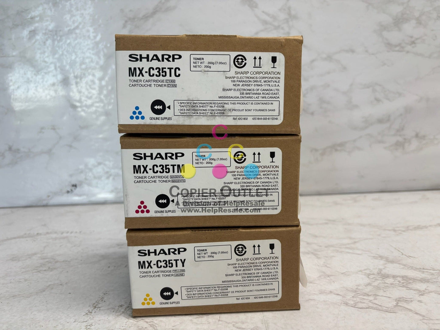 3 New Genuine Sharp MX-C357F,MX-C407P MX-C35T CMY Toners