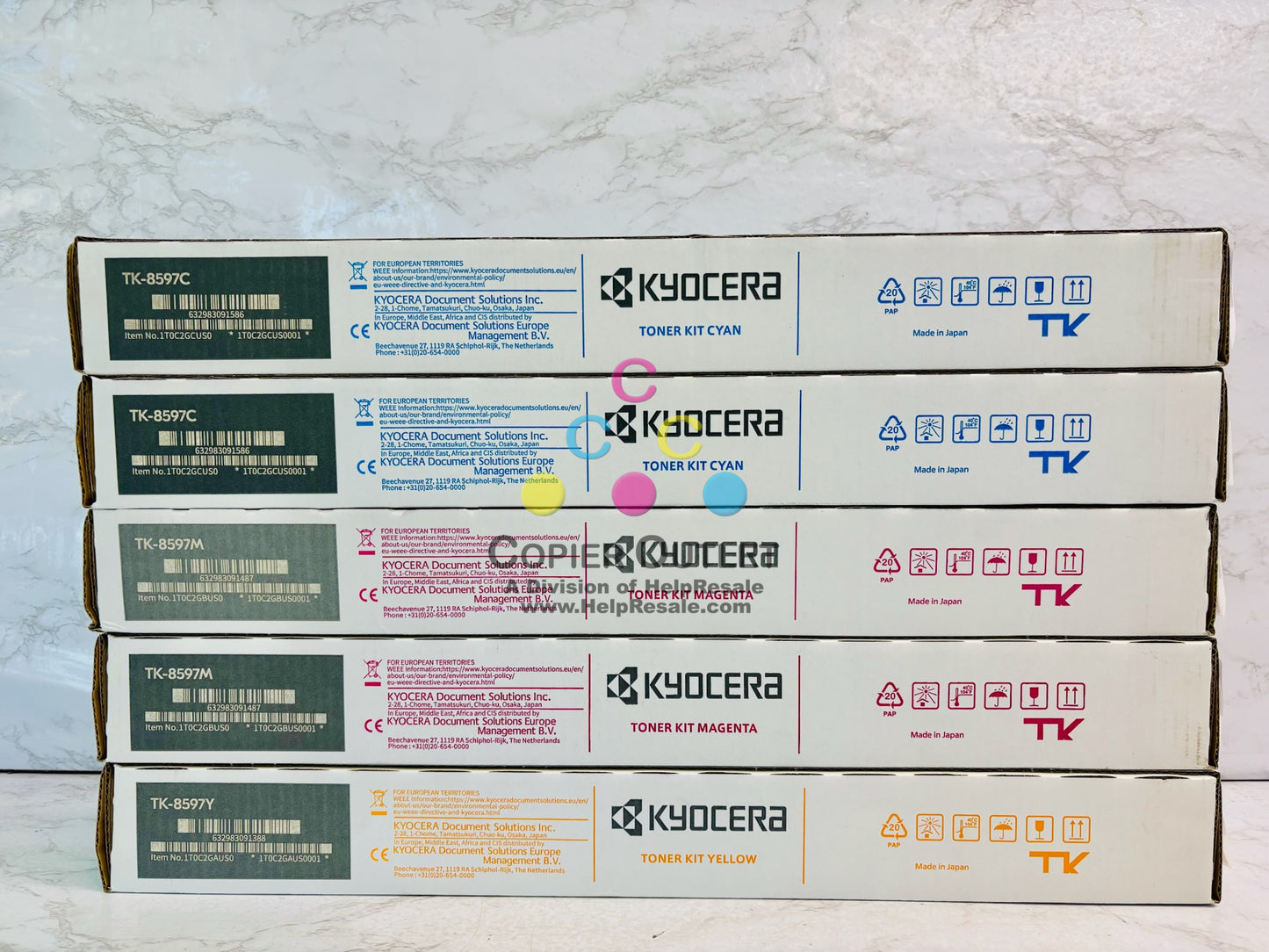 5 Genuine Kyocera TASKalfa MZ4001ci Cyan, Magenta & Yellow Toner TK-8597 CCMMY