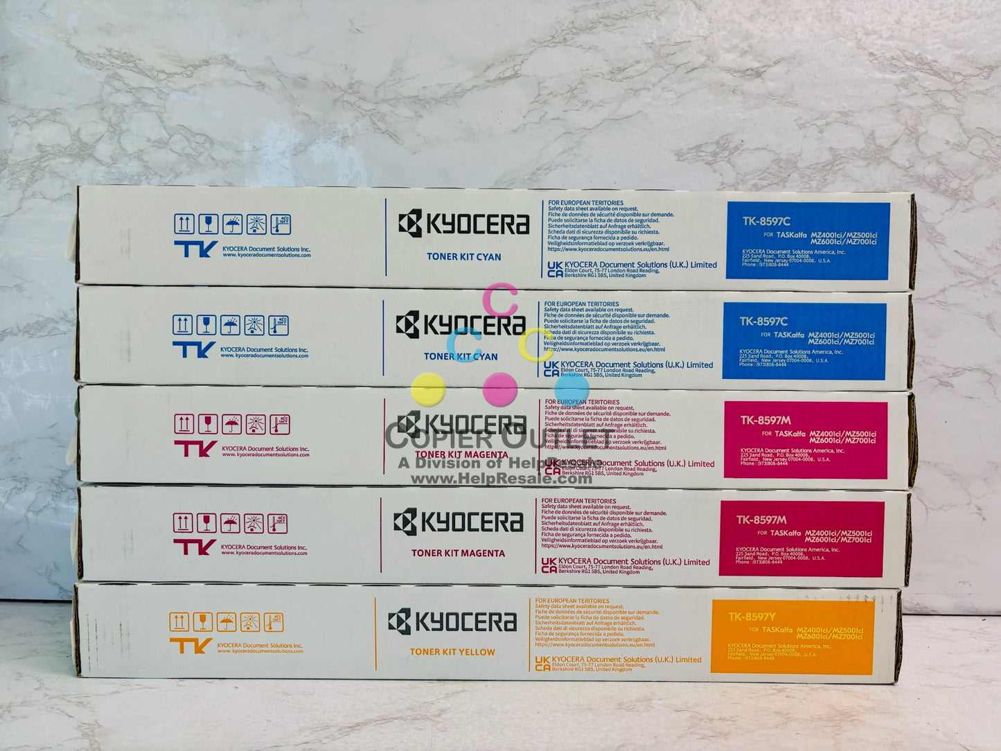 5 Genuine Kyocera TASKalfa MZ4001ci Cyan, Magenta & Yellow Toner TK-8597 CCMMY