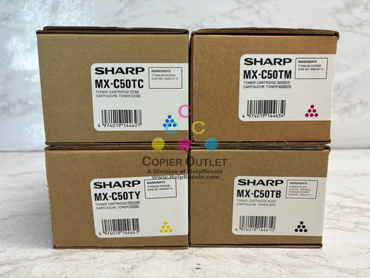 4 New Genuine Sharp MX-C407F, MX-C507F CMYK Toners MX-C50T, MXC50T