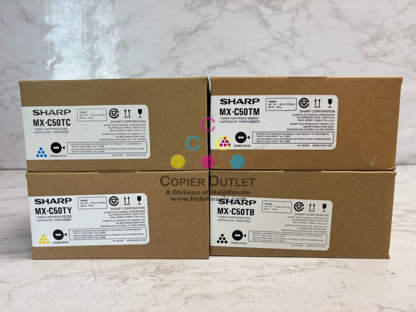 4 New Genuine Sharp MX-C407F, MX-C507F CMYK Toners MX-C50T, MXC50T