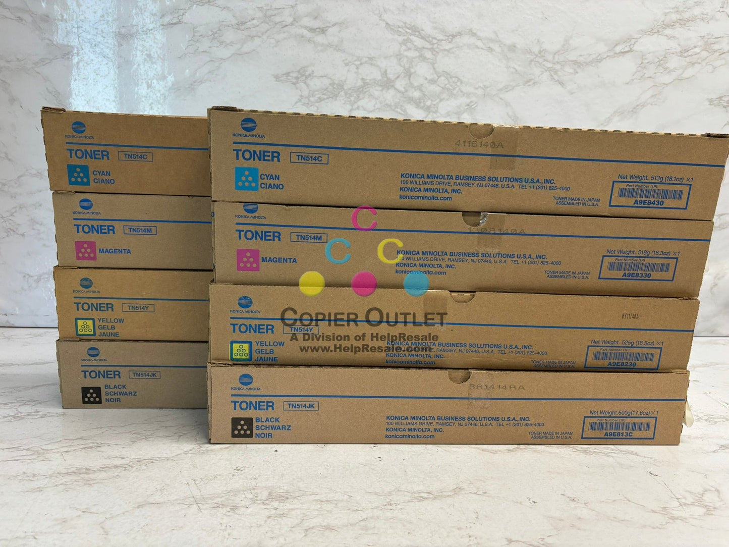 2 Genuine Konica Minolta TN514 CMYK Toner Cartridge Sets BizHub C458 C558 C658!