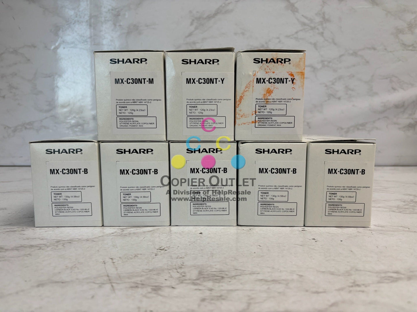 8 New OEM Sharp MX-C250,MX-C300P, MX-C304W Toners MX-C30NT MYYKKKKK Toners