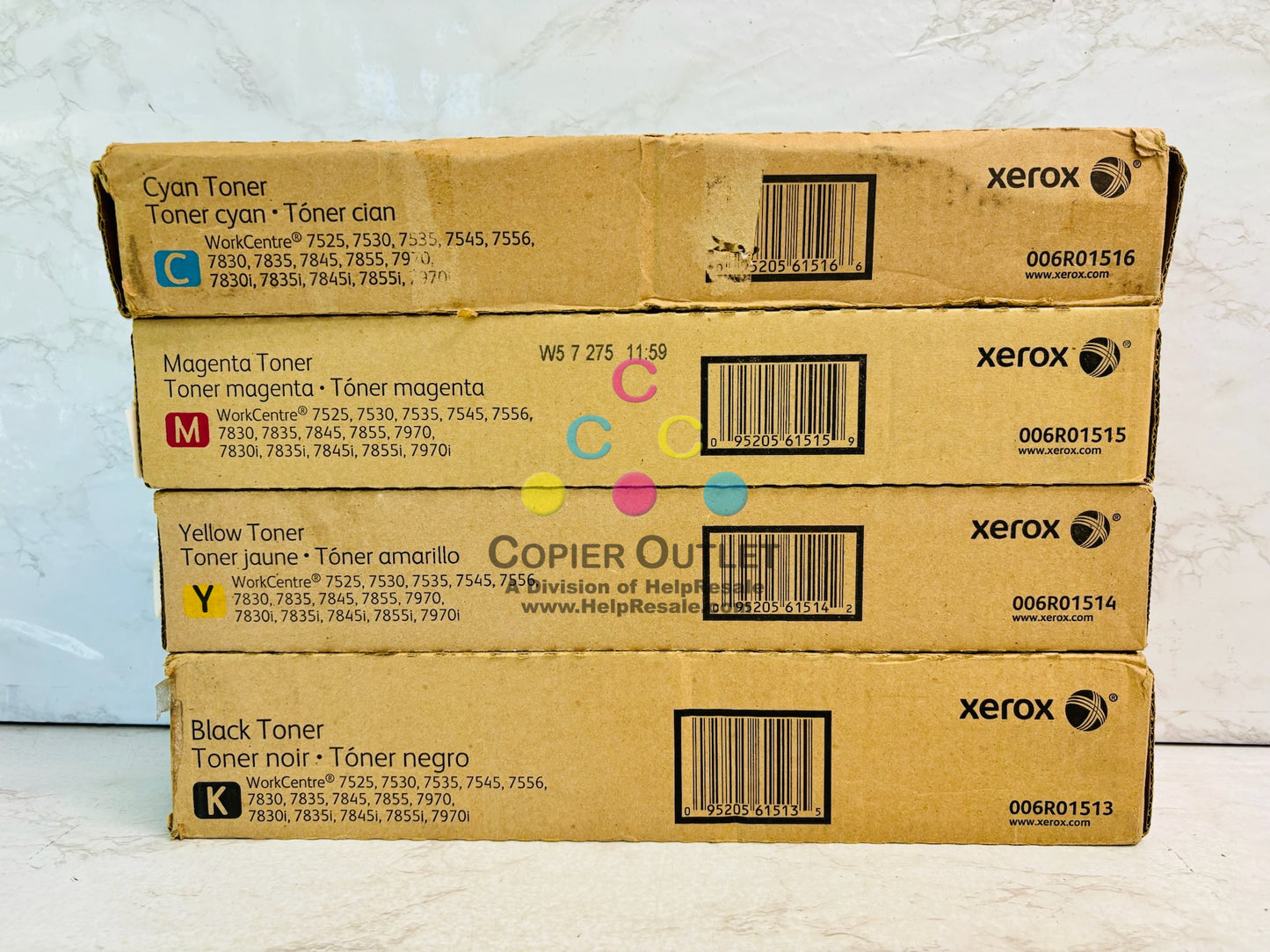 4 Open OEM Xerox WC7525,7545 Cyan, Magenta, Yellow & Black Toner 006R01513,14,15,16