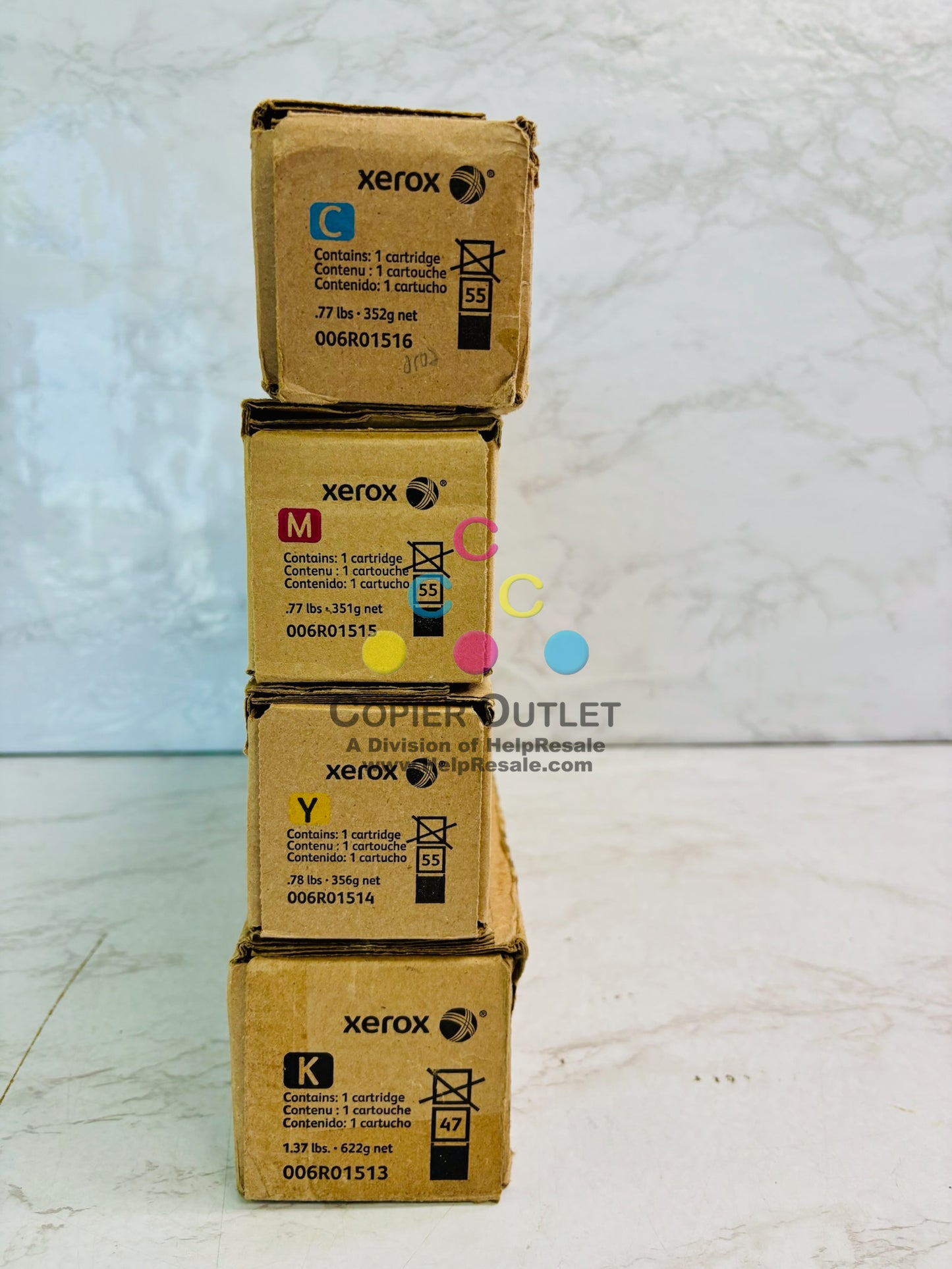 4 Open OEM Xerox WC7525,7545 Cyan, Magenta, Yellow & Black Toner 006R01513,14,15,16