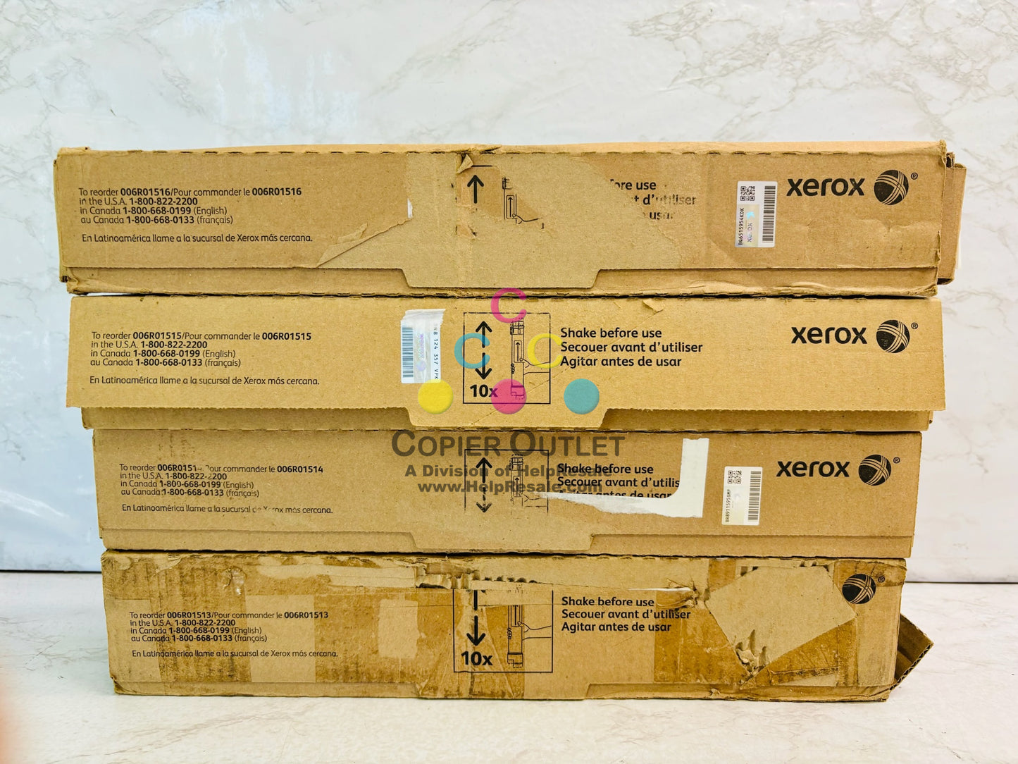 4 Open OEM Xerox WC7525,7545 Cyan, Magenta, Yellow & Black Toner 006R01513,14,15,16