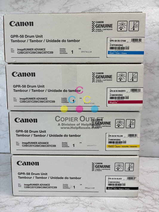 4 Genuine Canon imageRunner Advance C256,C259,C357 GPR58, GPR-58 DU CMYK Drums