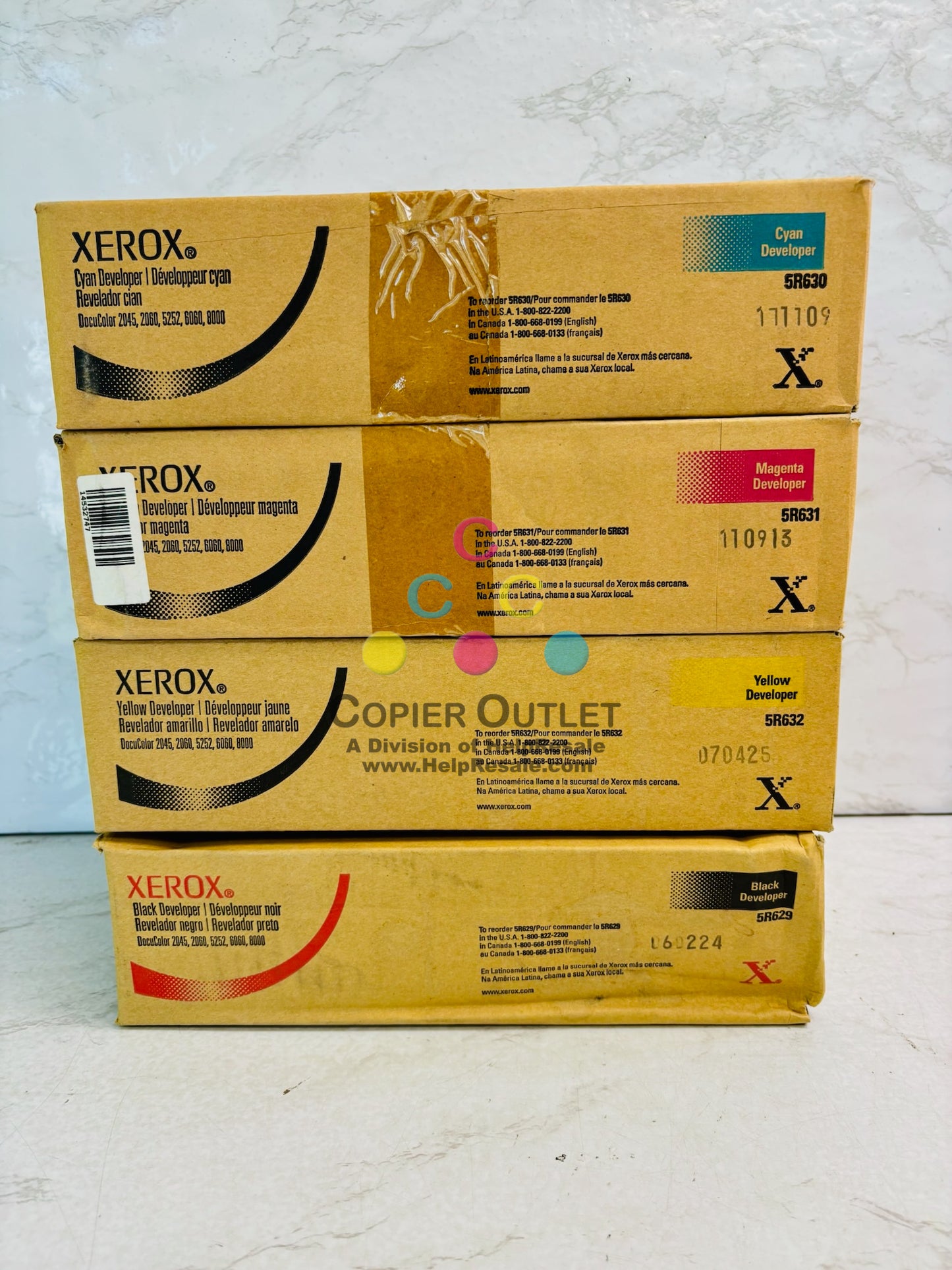 4 Genuine Xerox DocuColor 2045, 2060 CMYK Toner 5R629,5R630,5R631,5R632