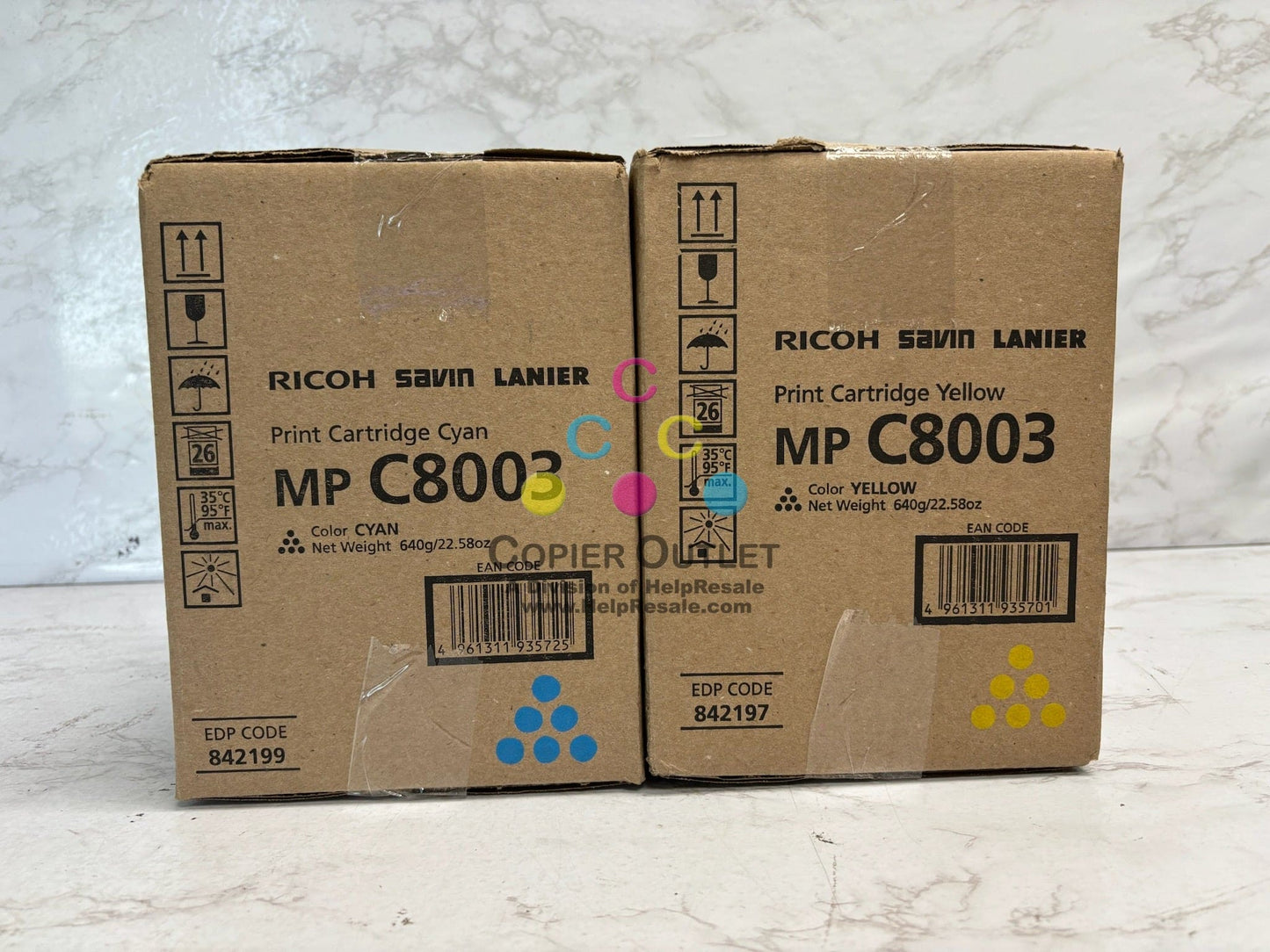 2 New OEM Ricoh IM C8003,C6500,C6503,C8000  Cyan & Yellow Toner 842197, 842199