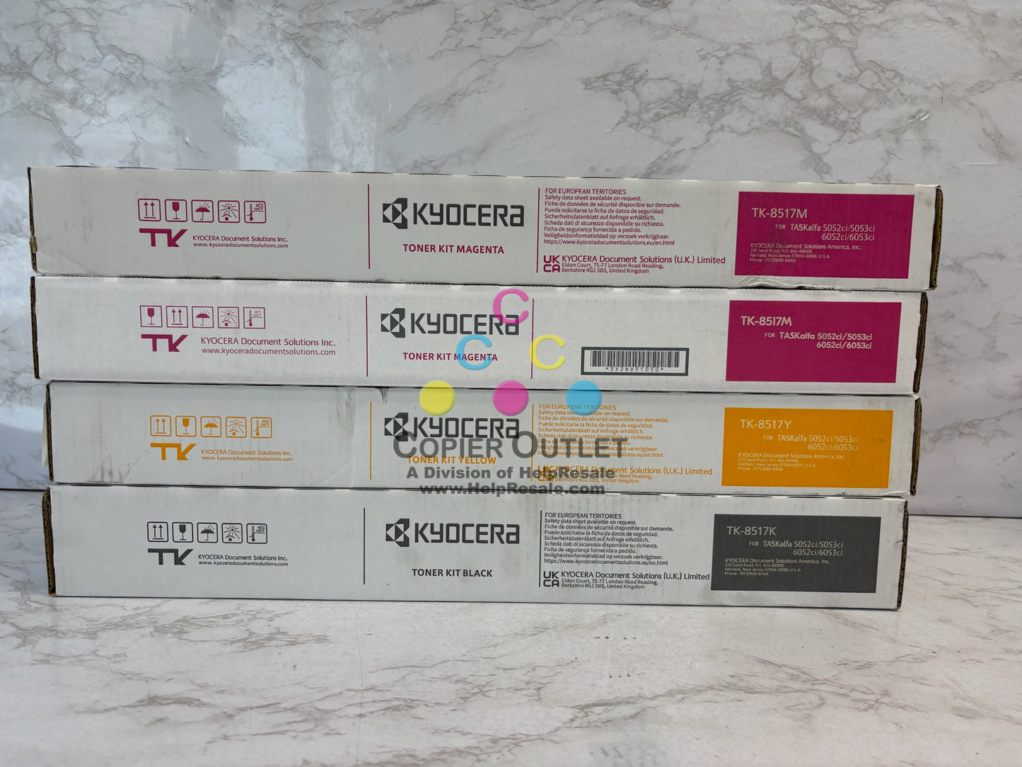 4 Genuine Kyocera 5052ci,5053ci,6052ci Mag, Yellow & Black Toners TK-8517 MMYK