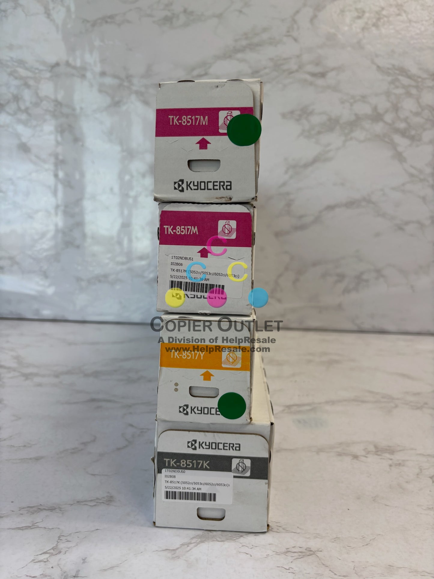 4 Genuine Kyocera 5052ci,5053ci,6052ci Mag, Yellow & Black Toners TK-8517 MMYK