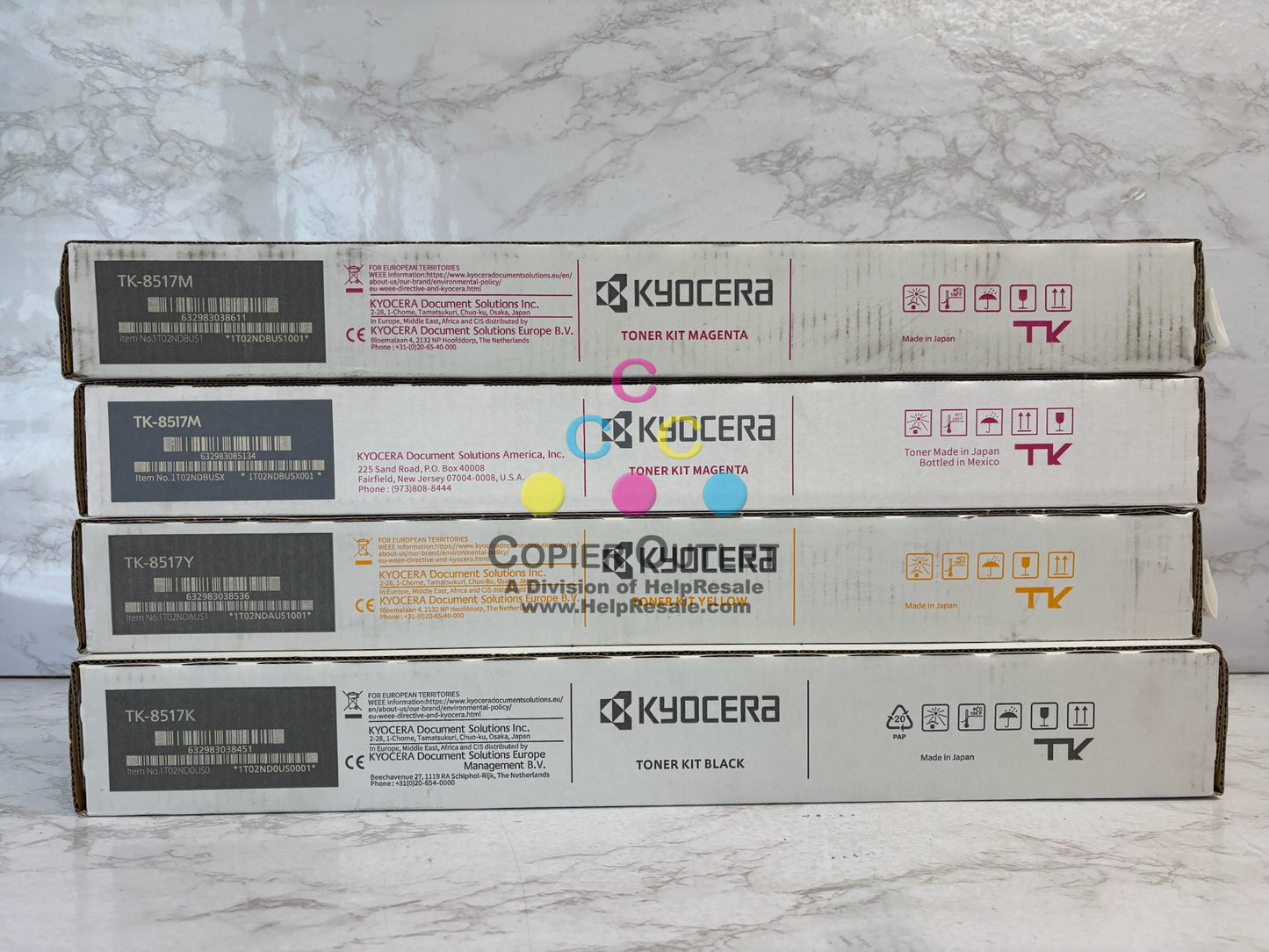 4 Genuine Kyocera 5052ci,5053ci,6052ci Mag, Yellow & Black Toners TK-8517 MMYK