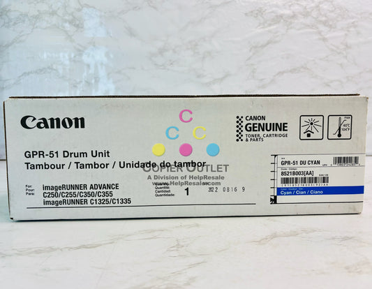 Genuine Canon imageRUNNER ADVANCE C250iF, C255iF Cyan Toner GPR-51, 8521B003[AA]