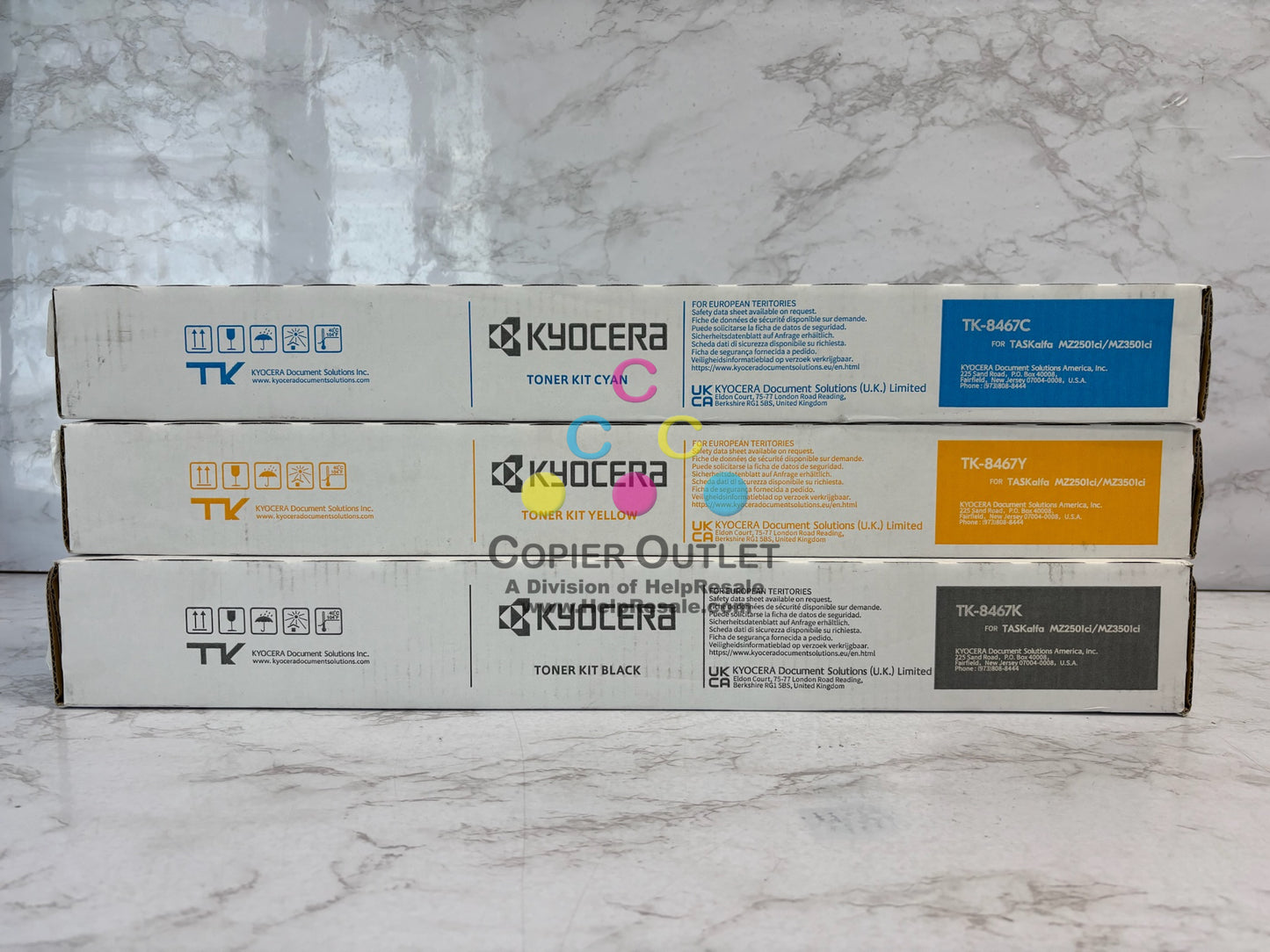 3 Genuine Kyocera TASKalfa MZ2501ci Cyan, Yellow and Black Toners TK-8467CYK