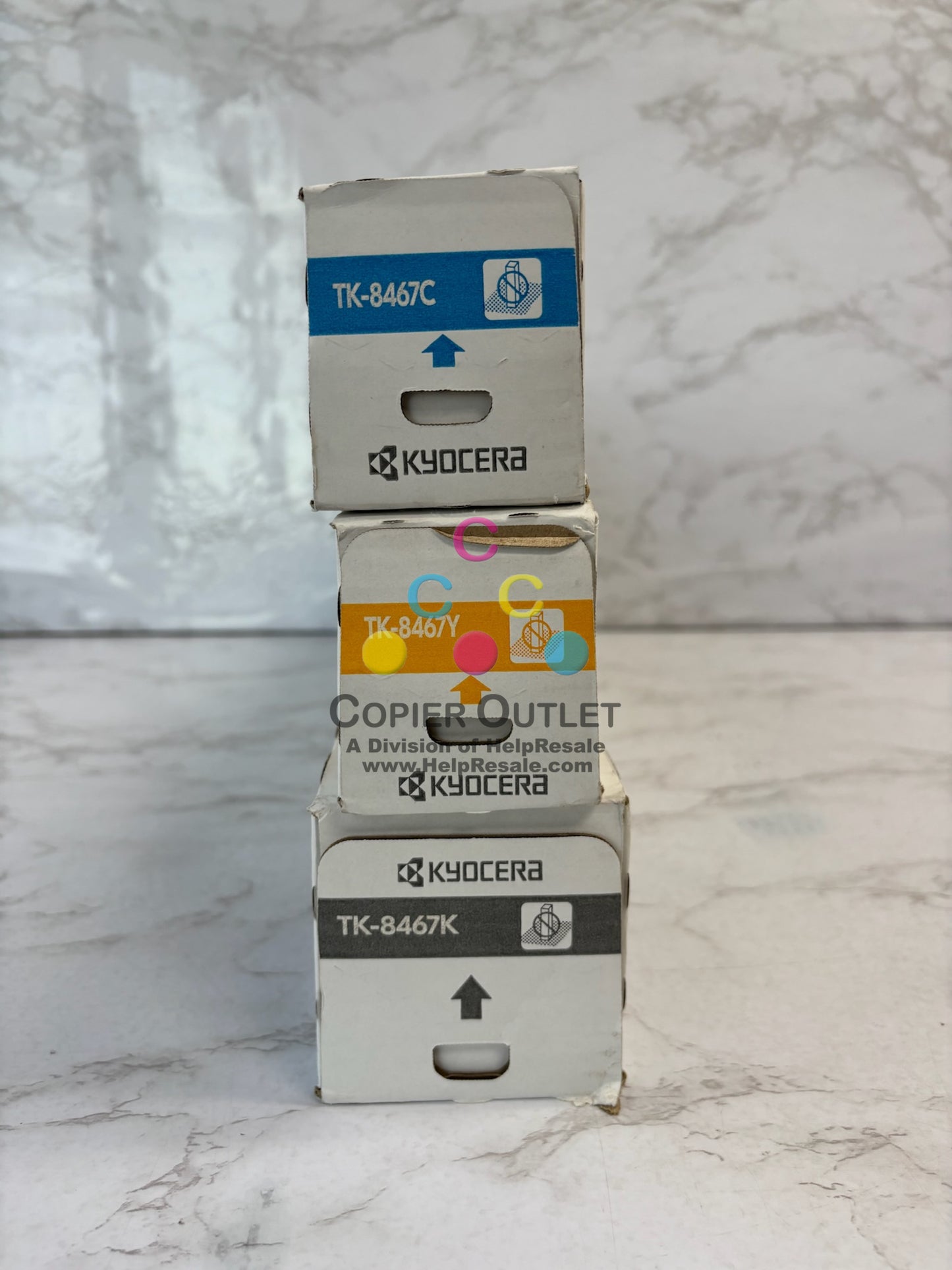 3 Genuine Kyocera TASKalfa MZ2501ci Cyan, Yellow and Black Toners TK-8467CYK