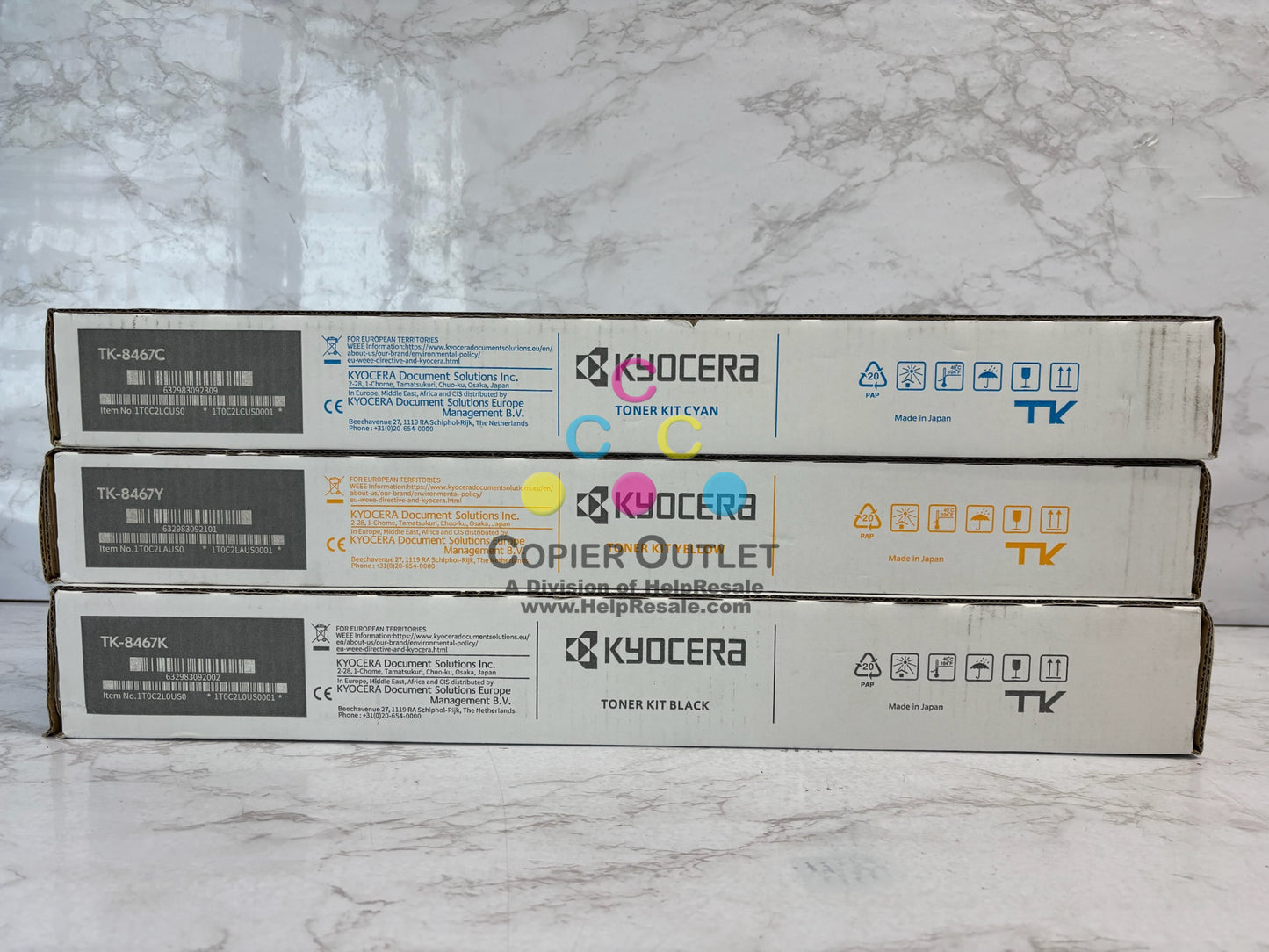 3 Genuine Kyocera TASKalfa MZ2501ci Cyan, Yellow and Black Toners TK-8467CYK