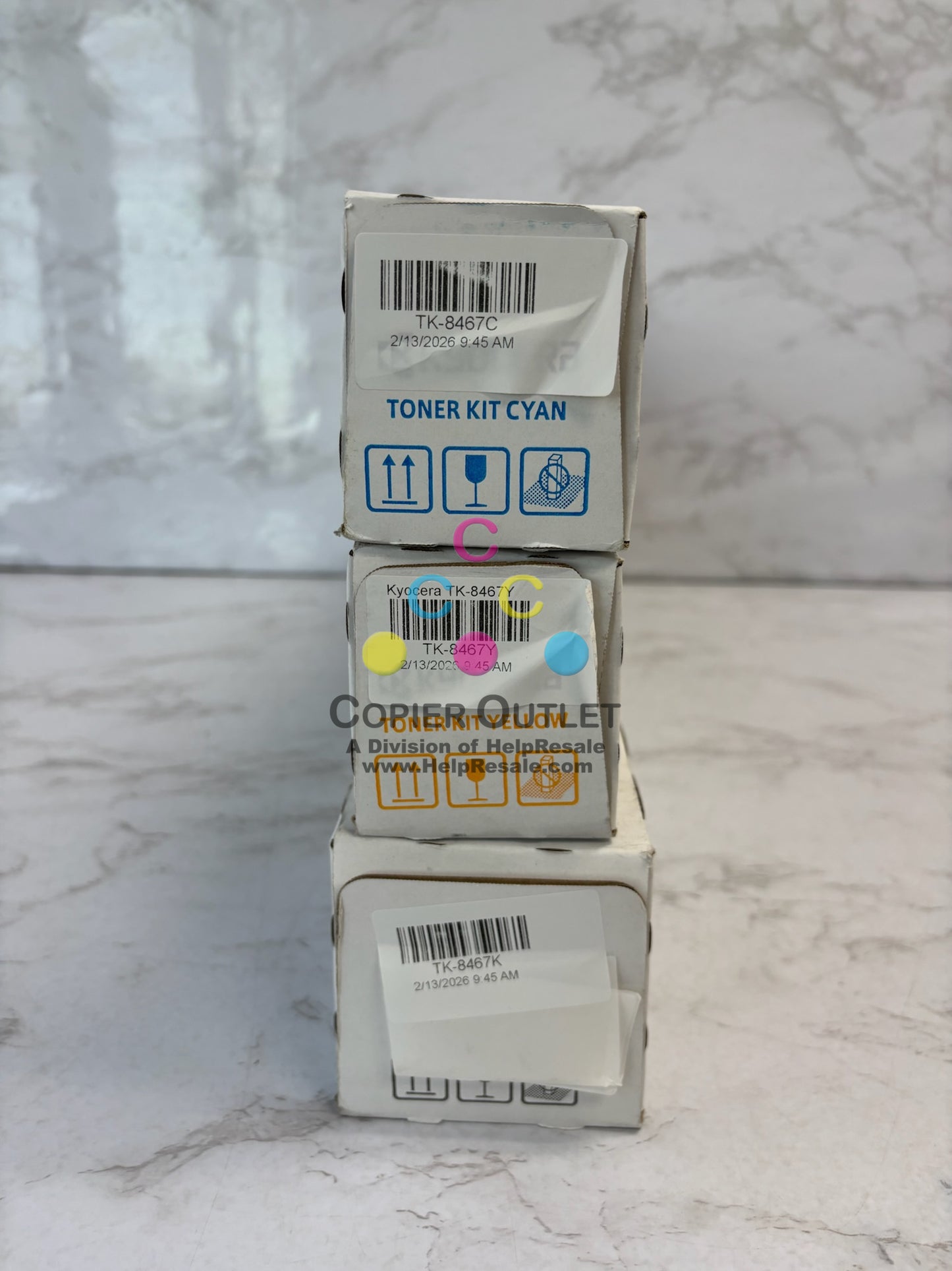 3 Genuine Kyocera TASKalfa MZ2501ci Cyan, Yellow and Black Toners TK-8467CYK