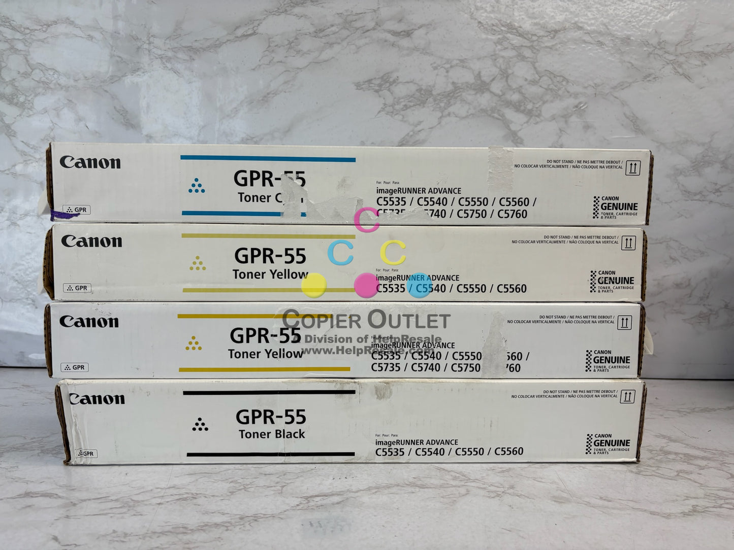 4 Genuine Canon iRAC5535i,C5540i,C5550 Cyan, Yel & Black Toners GPR-55 CYYK Toners