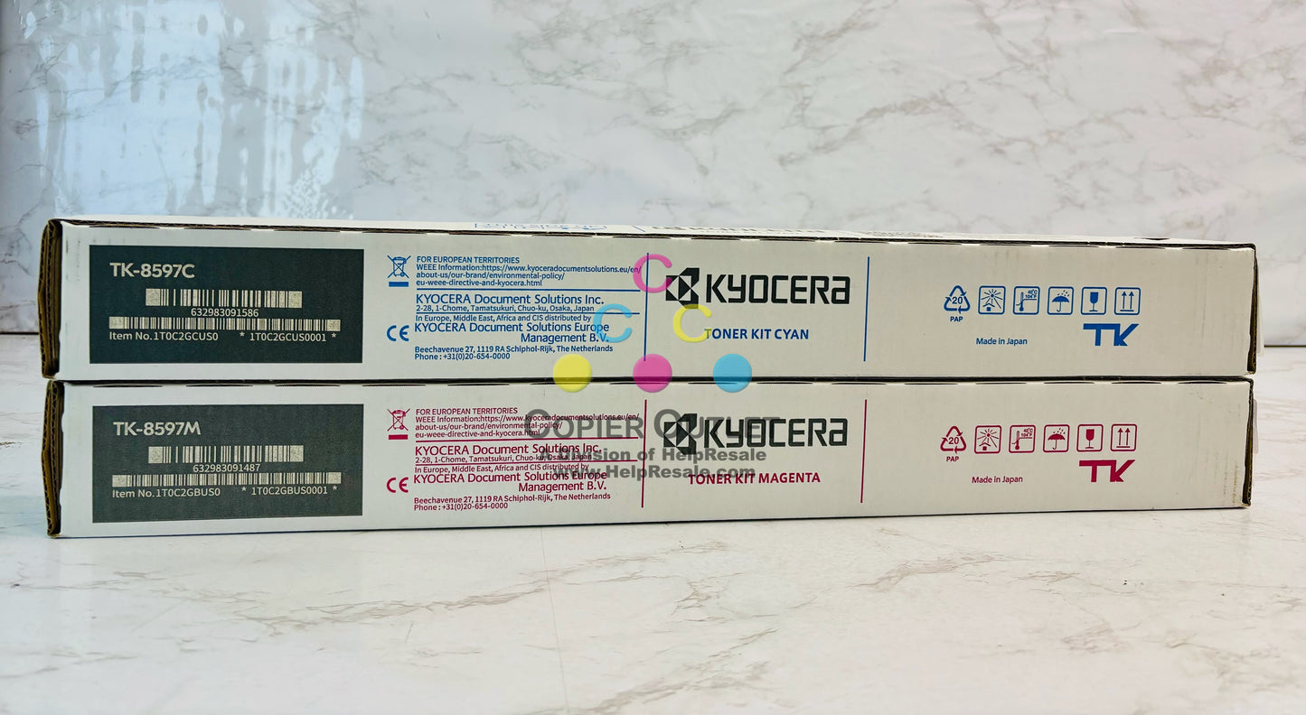 2 Genuine Kyocera TASKalfa MZ4001ci, MZ5001ci Cyan & Magenta Toner TK-8597,TK8597