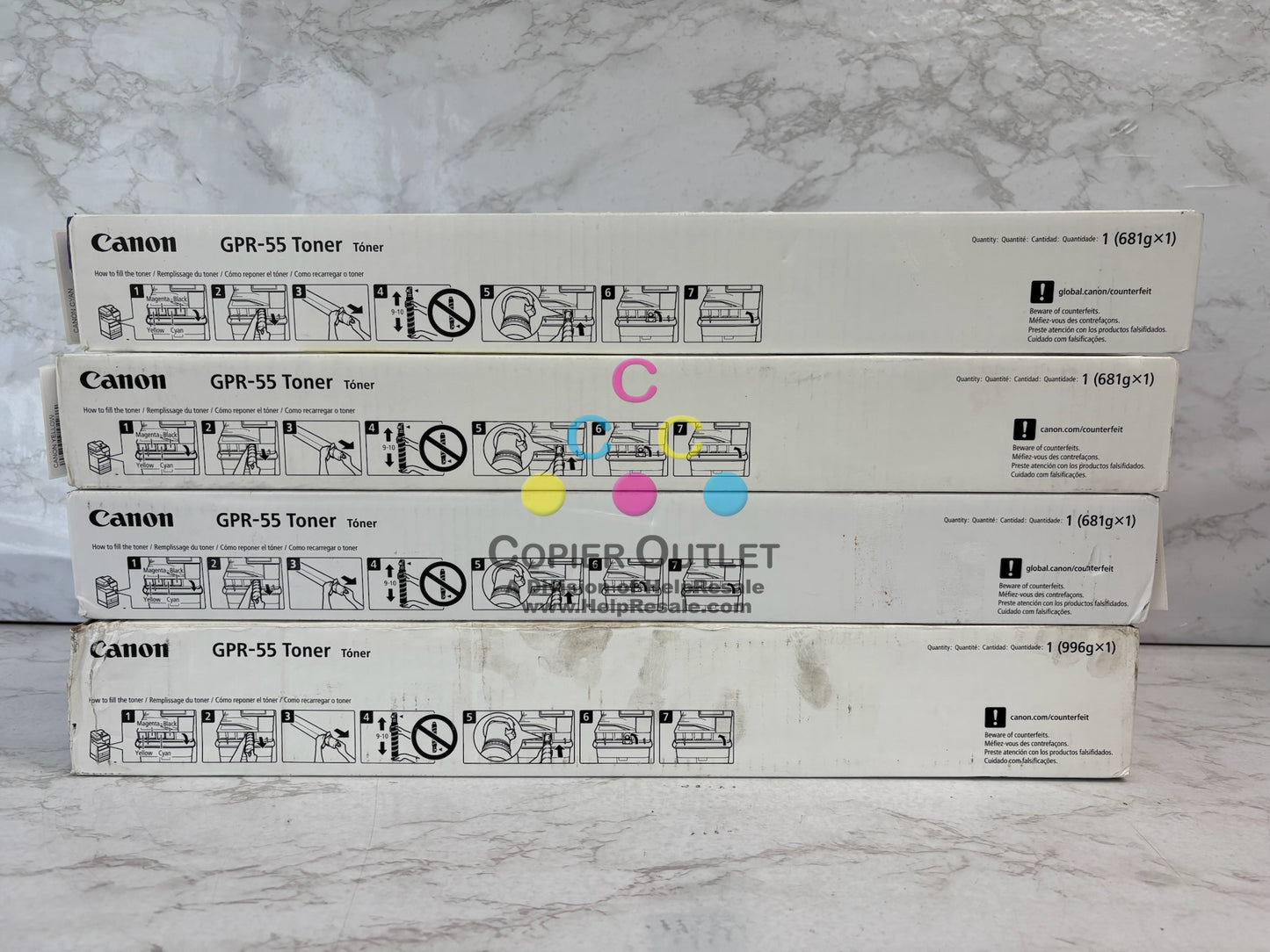 4 Genuine Canon iRAC5535i,C5540i,C5550 Cyan, Yel & Black Toners GPR-55 CYYK Toners