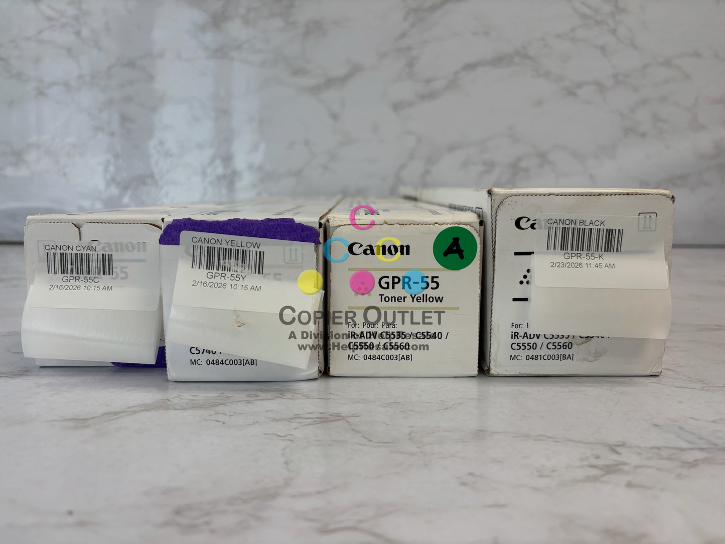4 Genuine Canon iRAC5535i,C5540i,C5550 Cyan, Yel & Black Toners GPR-55 CYYK Toners