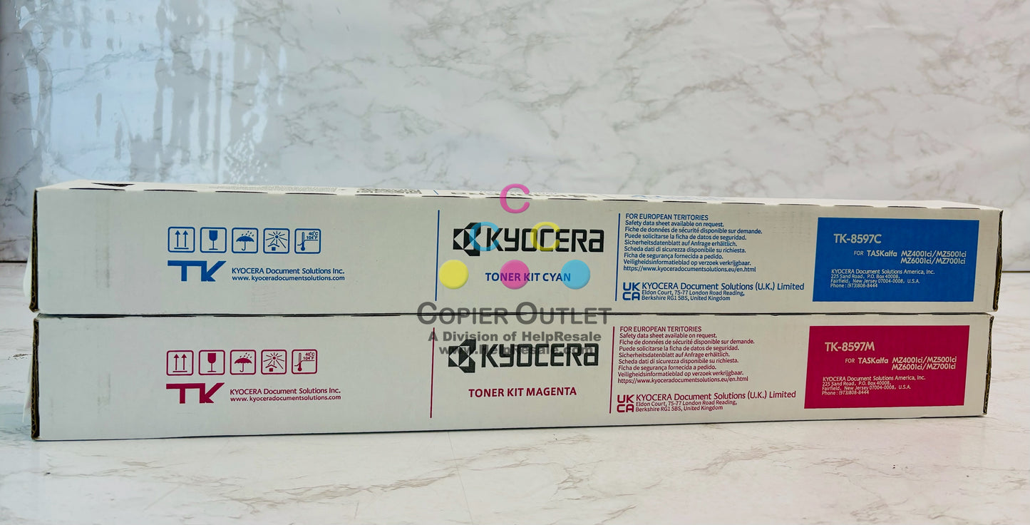 2 Genuine Kyocera TASKalfa MZ4001ci, MZ5001ci Cyan & Magenta Toner TK-8597,TK8597