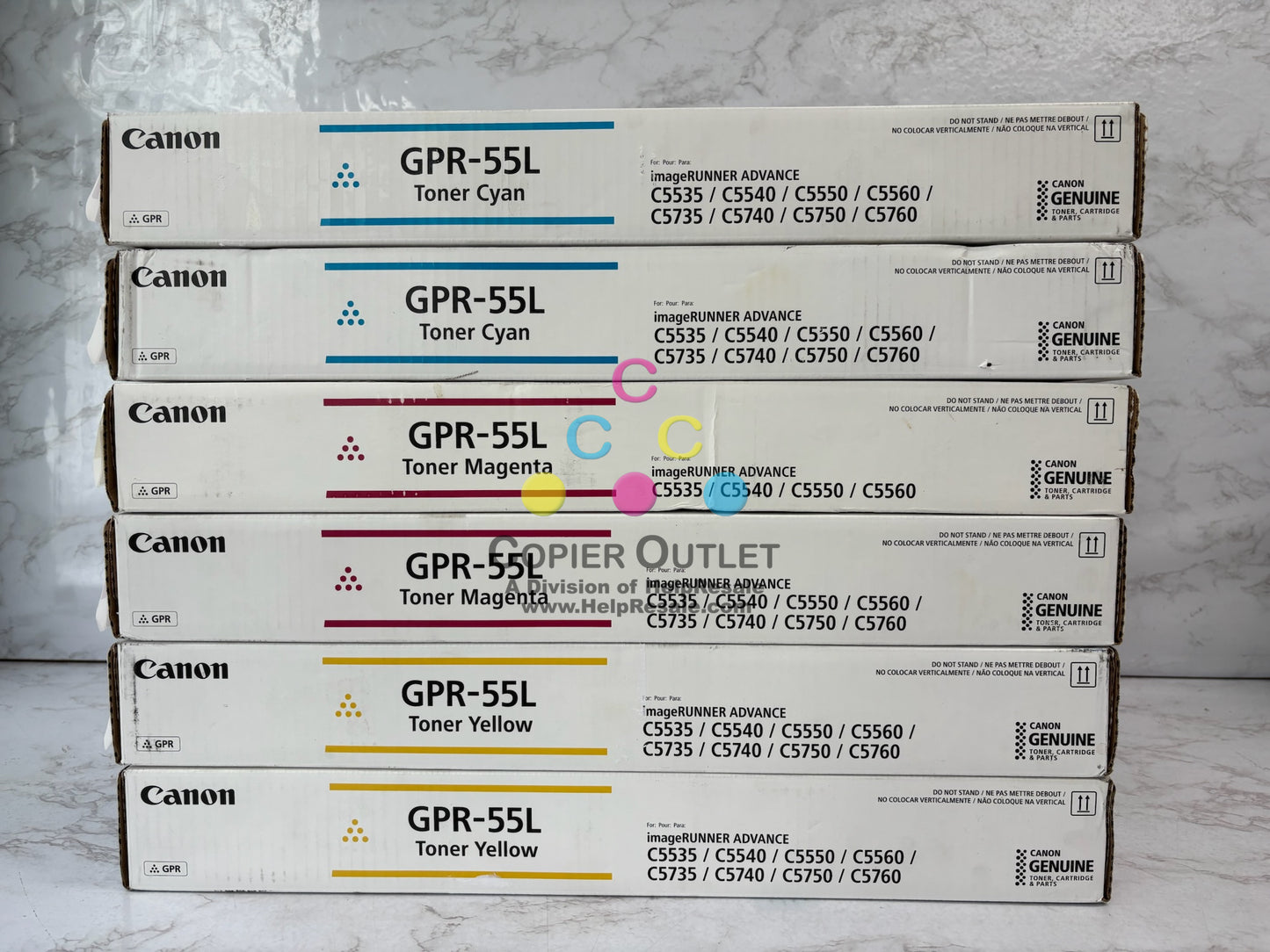 6 Genuine Canon iRADV C5535,C5540,C5550,C5560,C5750 CMY Toners GPR-55L