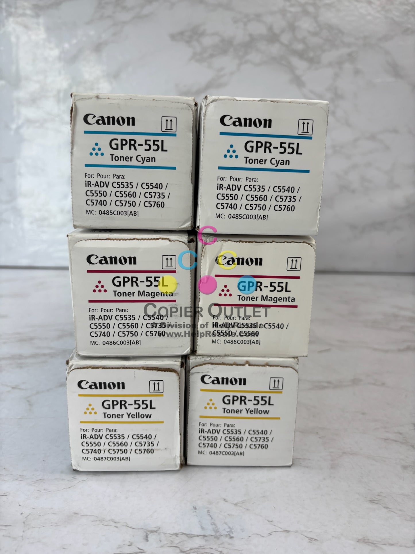 6 Genuine Canon iRADV C5535,C5540,C5550,C5560,C5750 CMY Toners GPR-55L