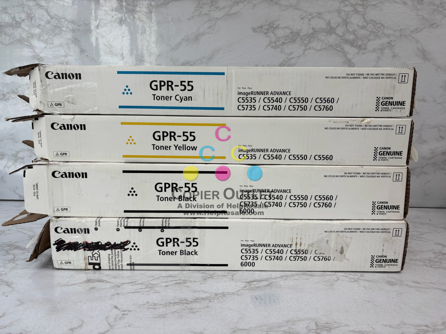 4 Open Genuine Canon iRA C5540i,C5550 Cyan, Yel & Black Toners GPR-55 CYKK