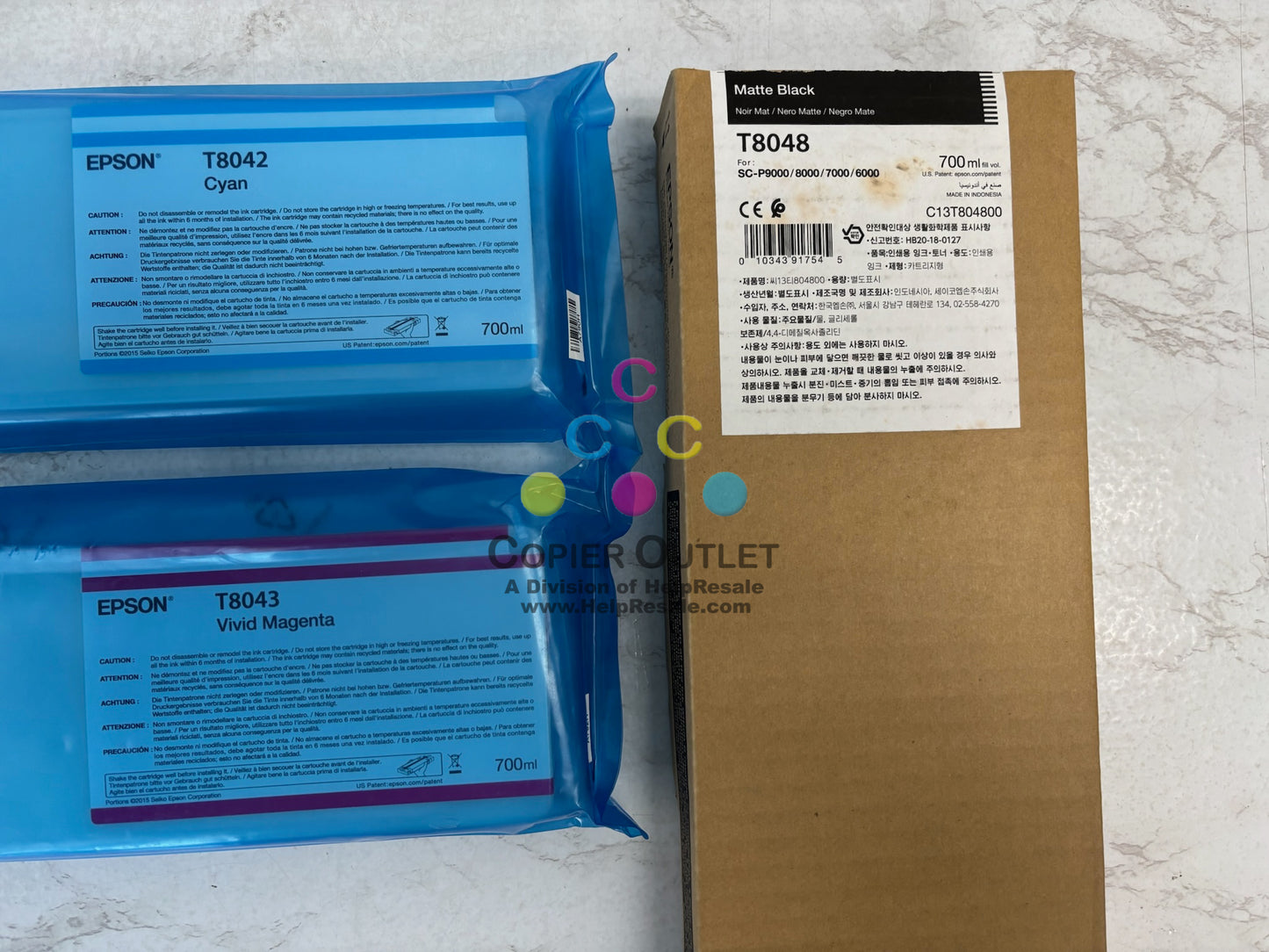 3 Genuine Epson SCP9000/8000 Cyan Mag & MBK inks T8042, T8043, T8048 (2018-2023)