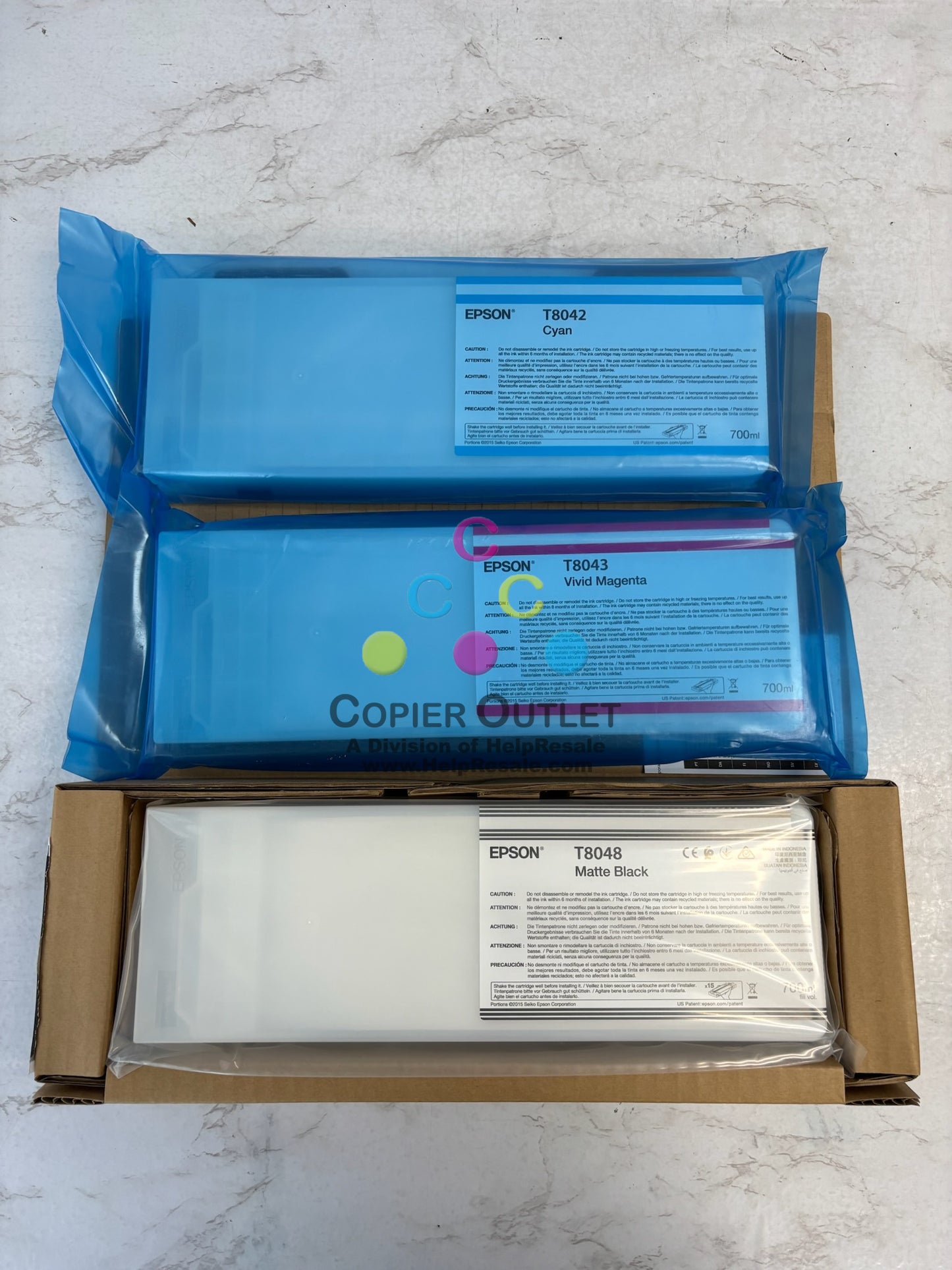 3 Genuine Epson SCP9000/8000 Cyan Mag & MBK inks T8042, T8043, T8048 (2018-2023)