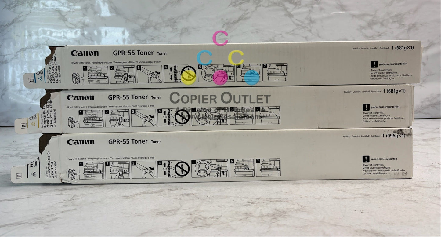 3 Open Genuine Canon IRA C5535,C5540,C5550,C5560 GPR-55, GPR55 CYK Toners